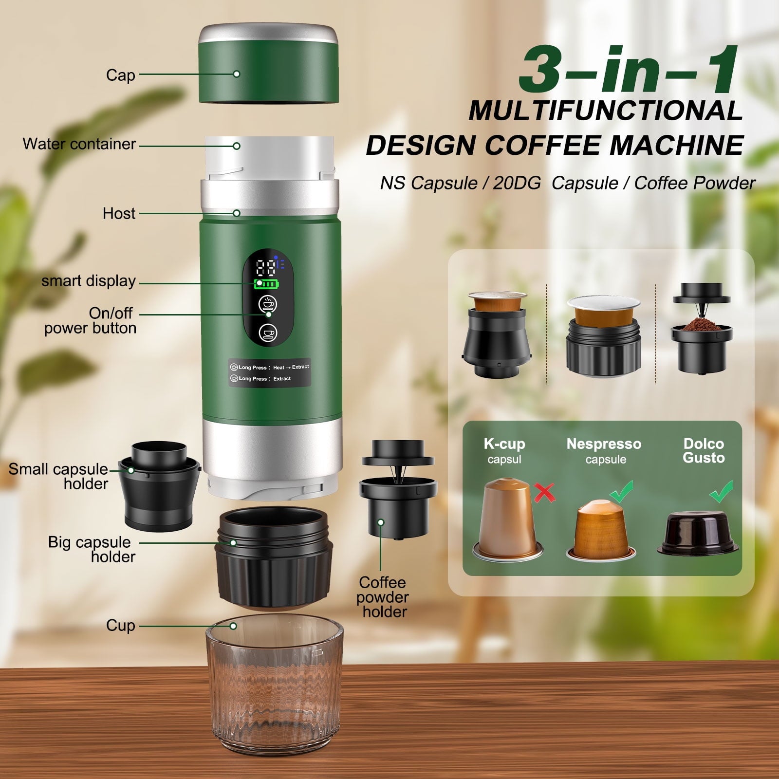 Portable Coffee Machine with 2 Removable Batteries 15,000mAh, USB-C Espresso Machine, Camping Coffee Makers, Electric Coffee Maker for Camping & Travel, 80ml Hot/Cold Coffee