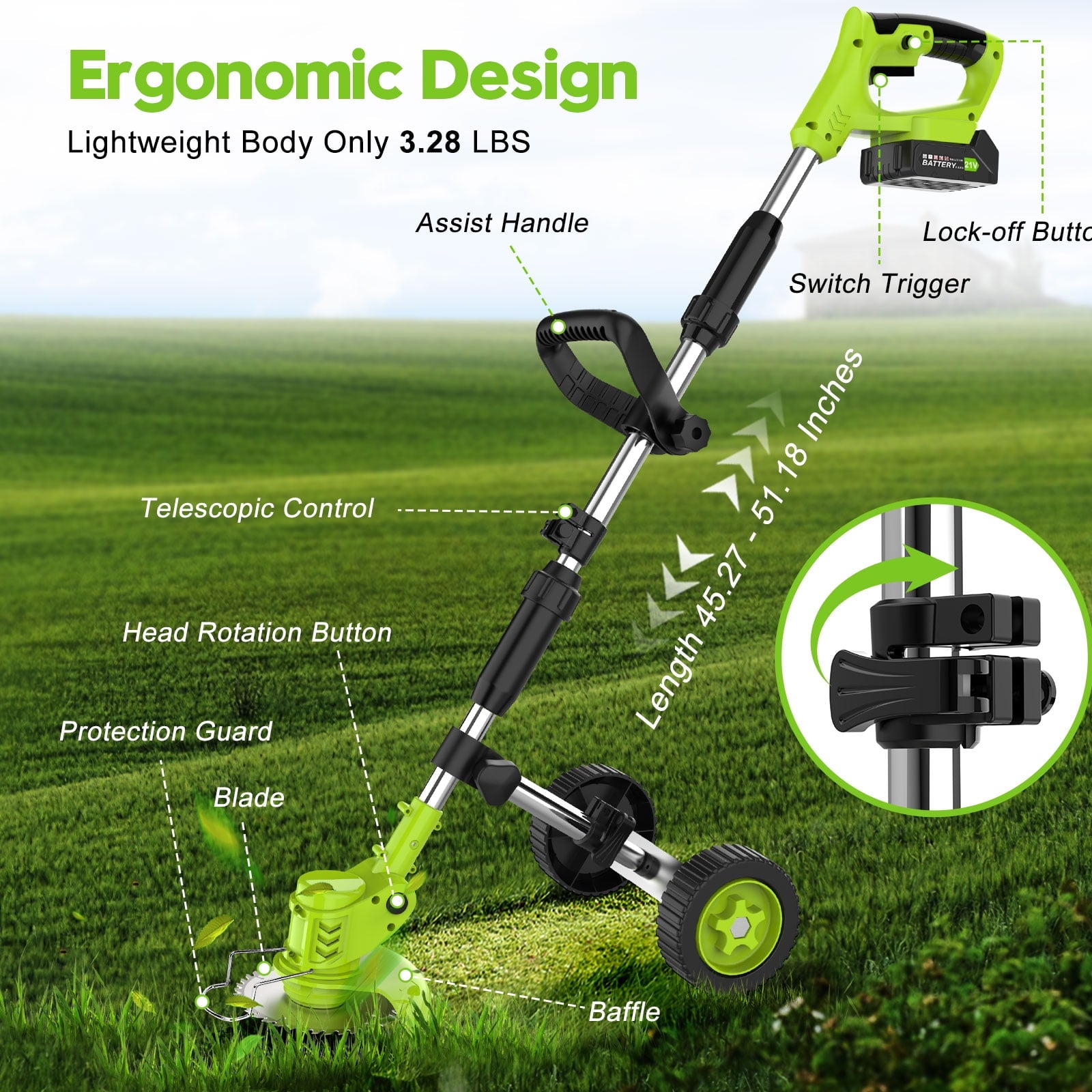 Tanbaby 6 inch Electric String Trimmer Brush Cutter, 2000mAh Battery Electric Weed Wacker, Brushless Motor Cordless Weed Eater, Cordless Grass Trimmer for Garden Home Yard