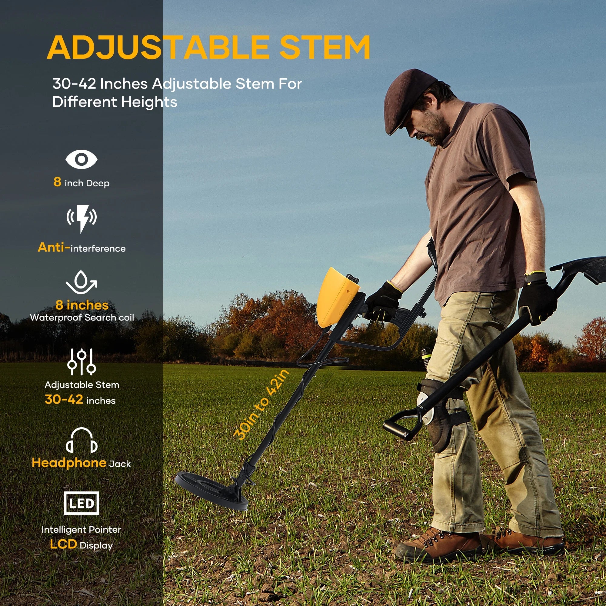 Fovend Metal Detector for Adults & Kids,Waterproof Professional Higher Accuracy Gold Detector with LCD Display, Adjustable 30" to 42" Gold Finder Outdoor for Gift