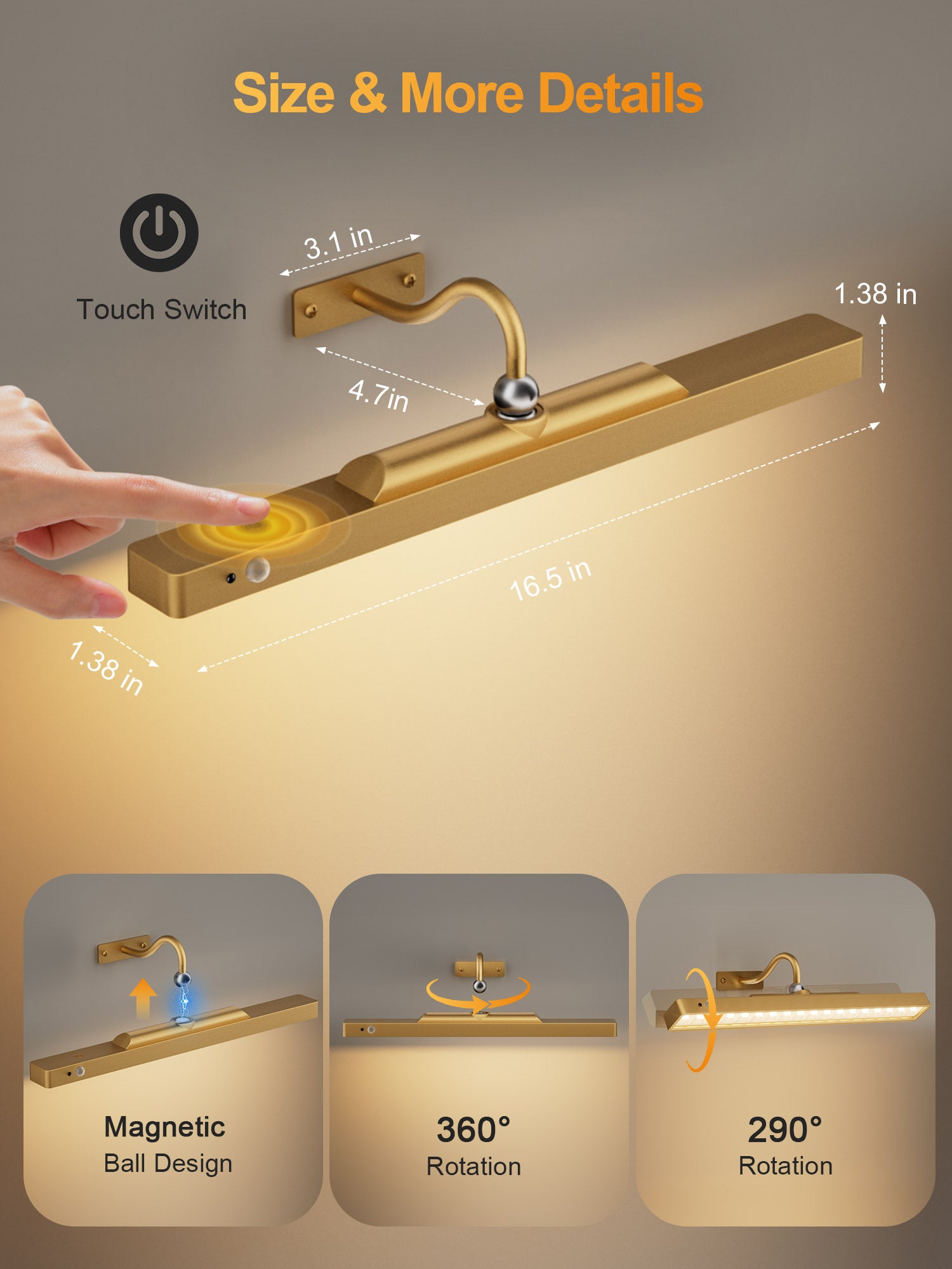 Yannovus Dimmable Cordless Picture Light with Controller and Timer, Rechargeable 5000mAh Battery Wall Sconce for Wall Pictures, Gallery Artwork, Paintings, Portraits, Dartboards