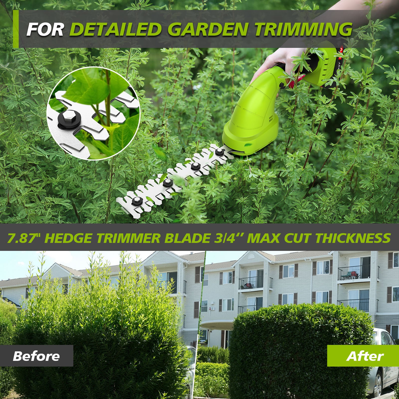 Fovendi Hedge Trimmer Cordlesss,2-in-1 Handheld Grass Shears,21V Electric Shrub Cutter with 2 Rechargeable Battery for Garden, Lawn, Yard