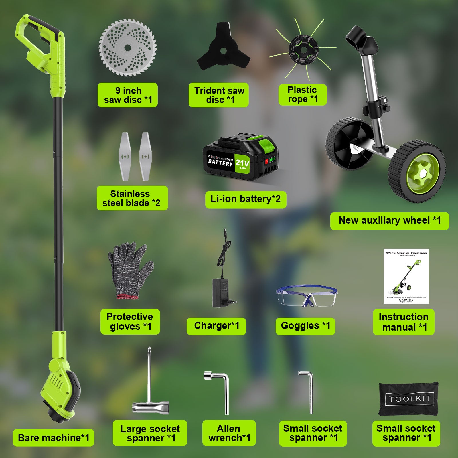 String Trimmer Cordless Electric Edge Trimmer/Edger, Tanbaby 9 inch 3-in-1 Grass Trimmer, Brushless Motor Weed Trimmer Kit, with 3.0Ah Battery , Charger & 10m Extra Spool