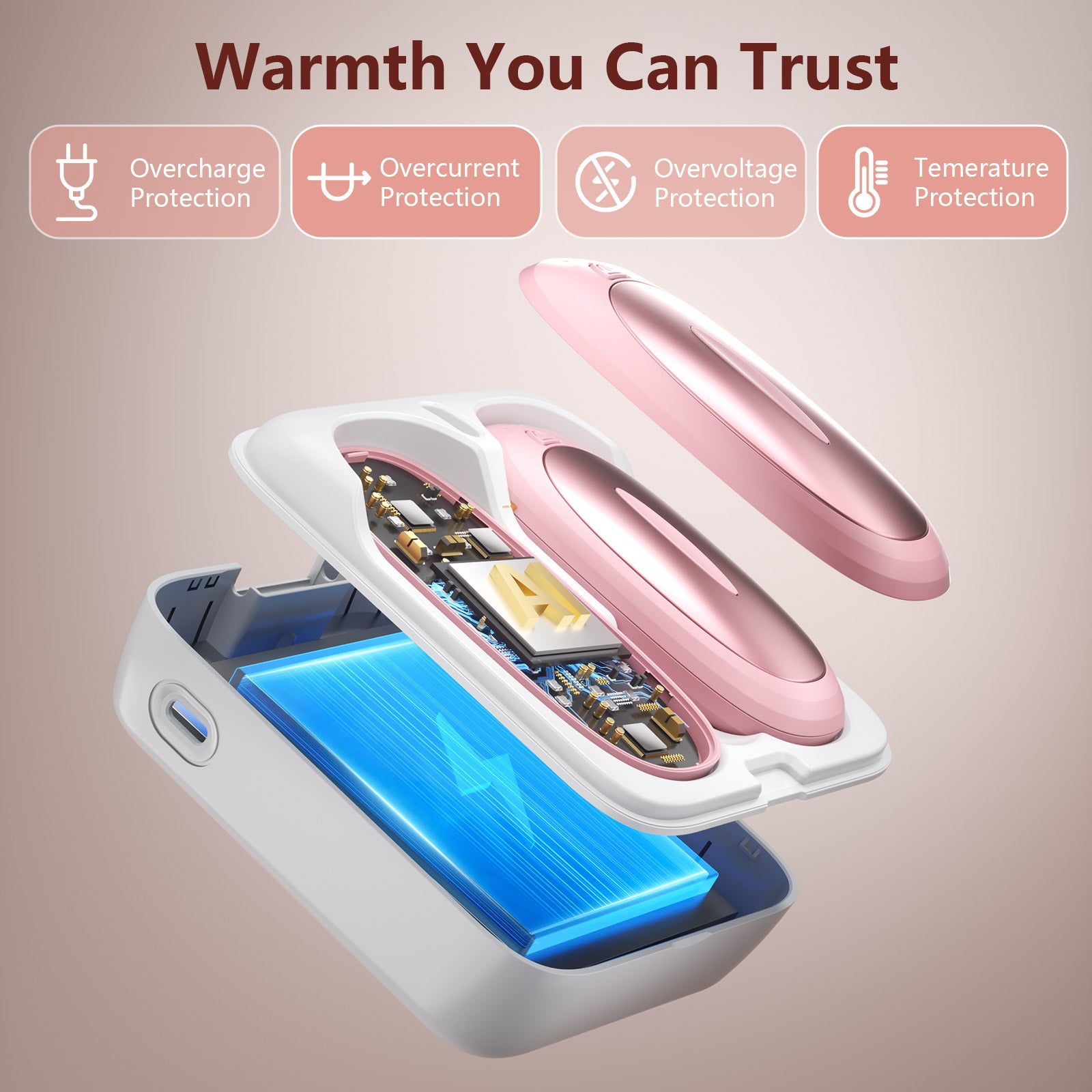 Hand Warmers Rechargeable, 14000mAh Hand Warmer 2 Pack with charging bin, Portable Heater Pocket Warmer, Electric Handwarmers, Gifts for Christmas, Outdoor, Golf, Hunting, Camping(Pink)