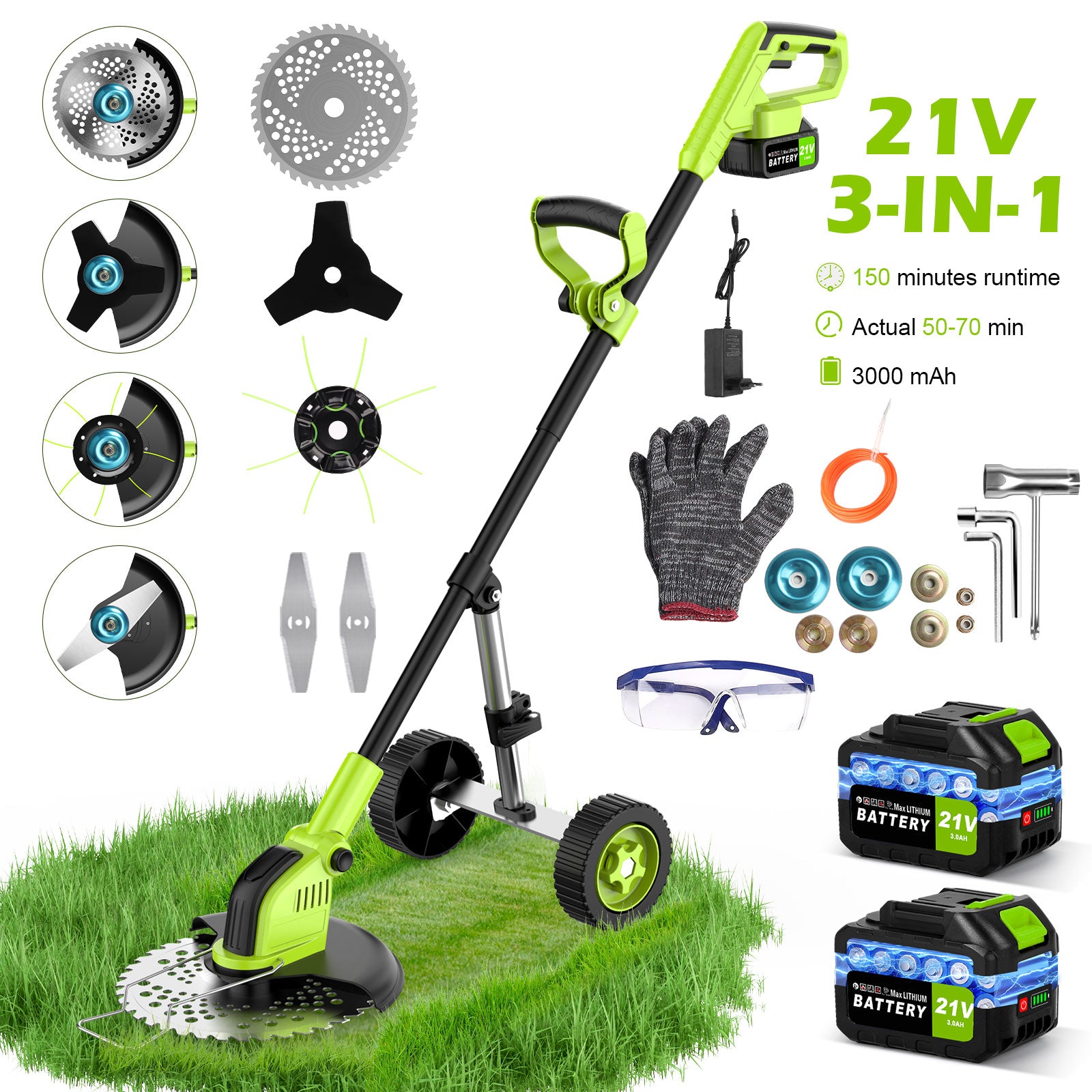 String Trimmer Cordless Electric Edge Trimmer/Edger, Tanbaby 9 inch 3-in-1 Grass Trimmer, Brushless Motor Weed Trimmer Kit, with 3.0Ah Battery , Charger & 10m Extra Spool