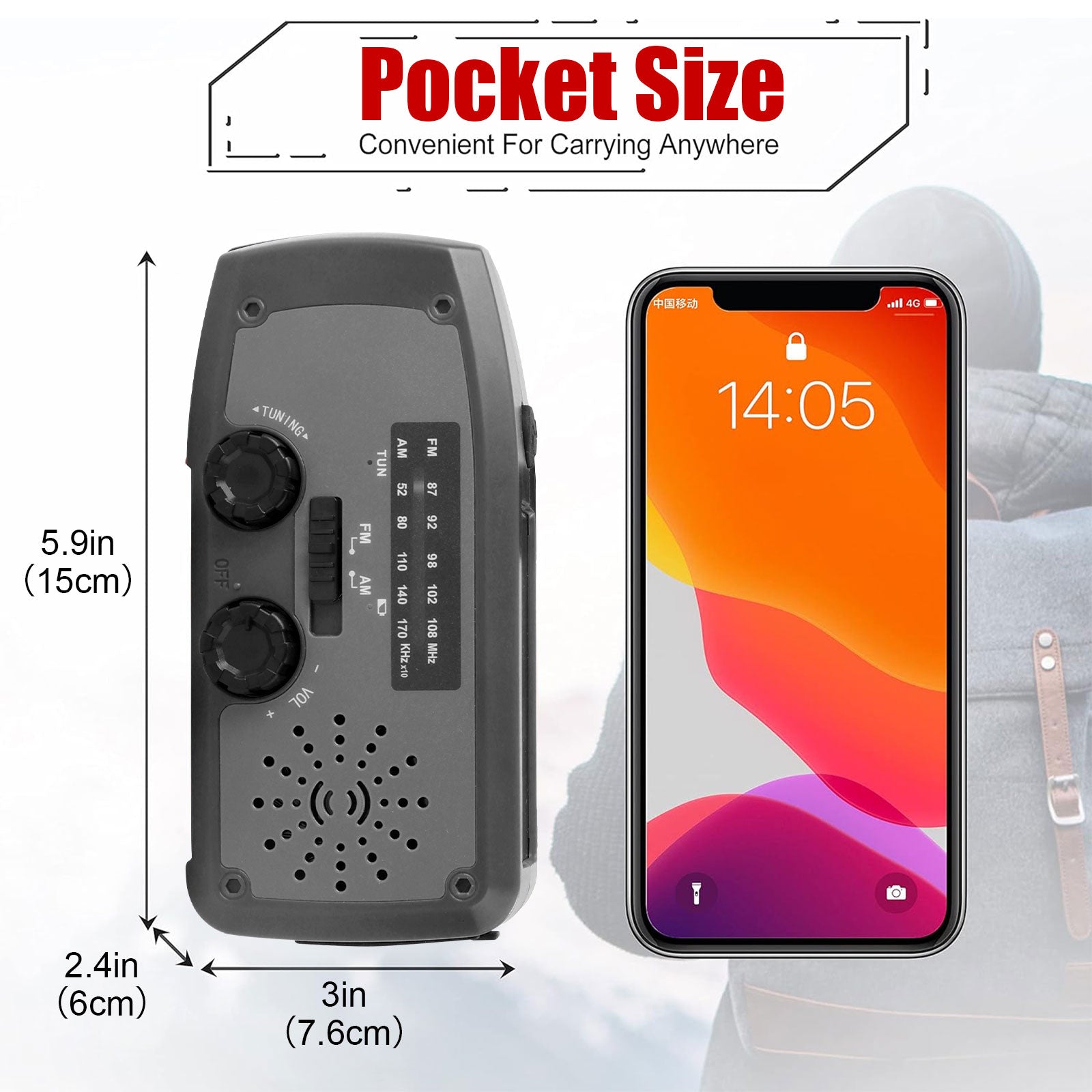 Fovendi Emergency Hand Crank Radio with LED Flashlight, AM/FM NOAA Portable Weather Radio with 2000mAh Power Bank Phone Charger, USB Charged & Solar Power for Camping