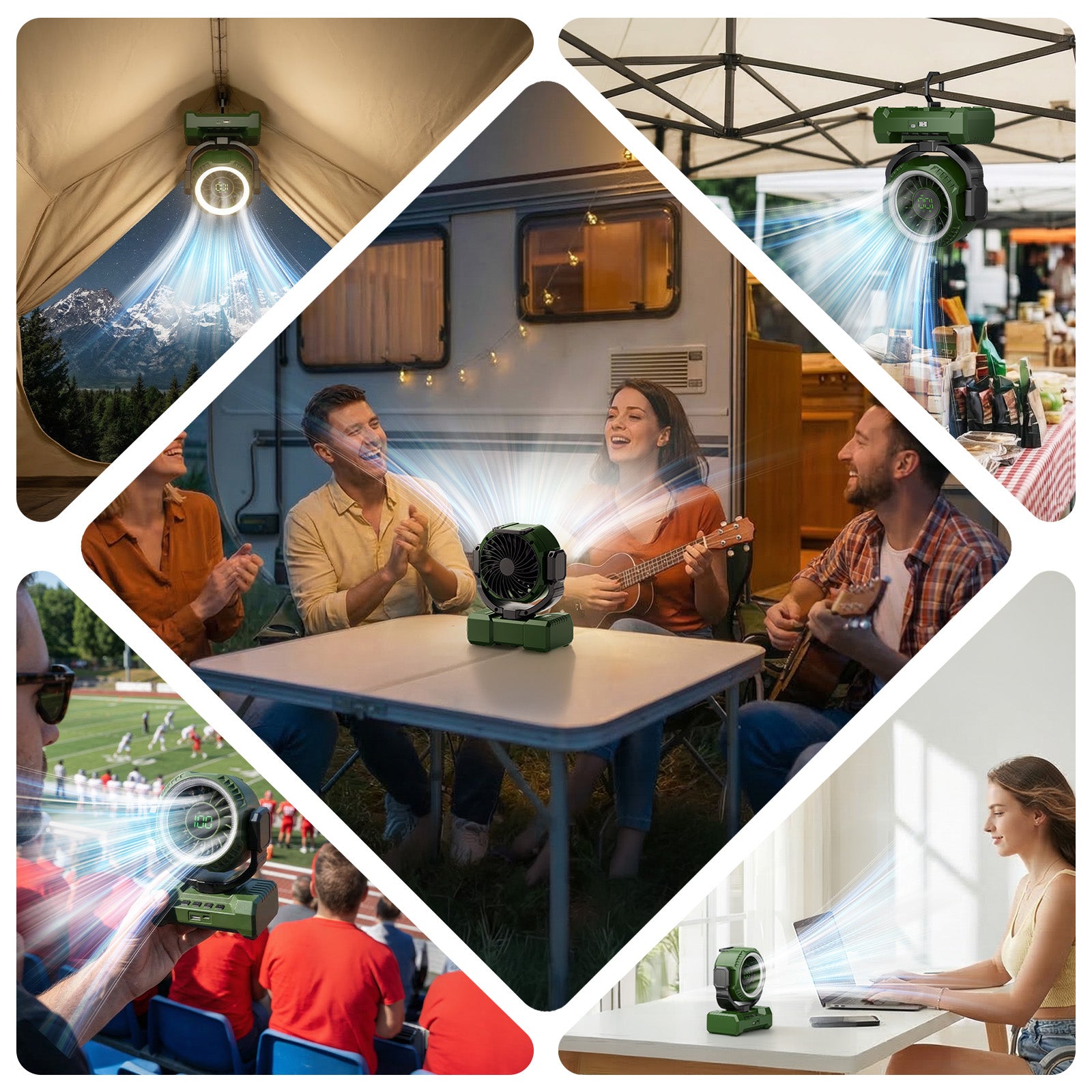Fimilo 20000mAh Camping Fan with Light, Portable Fan Rechargeable with Hook, 100 Speeds, Remote, Timer, 180° Oscillation, Battery Powered for Outdoor Tent Beach Travel