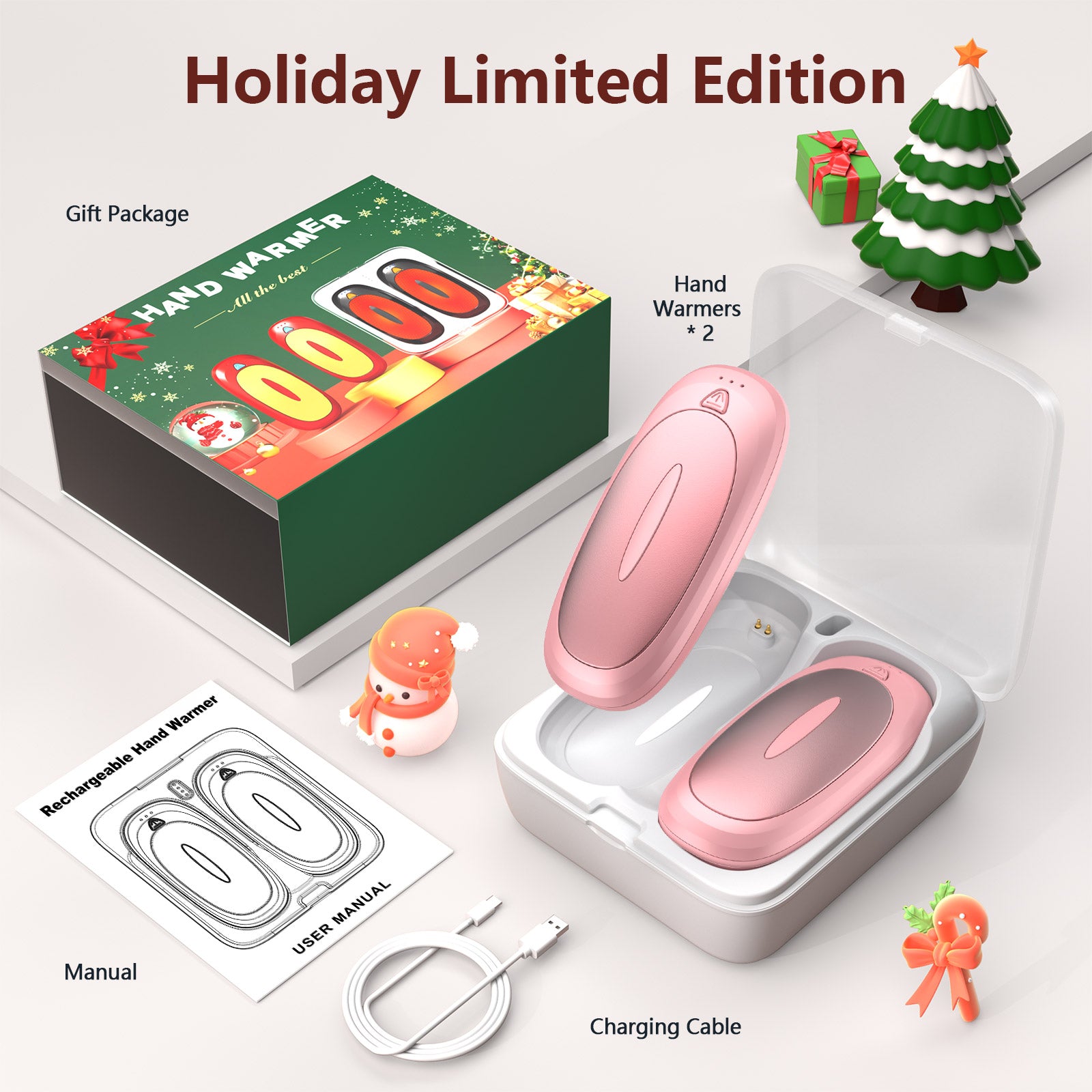 Hand Warmers Rechargeable, 14000mAh Hand Warmer 2 Pack with charging bin, Portable Heater Pocket Warmer, Electric Handwarmers, Gifts for Christmas, Outdoor, Golf, Hunting, Camping(Pink)