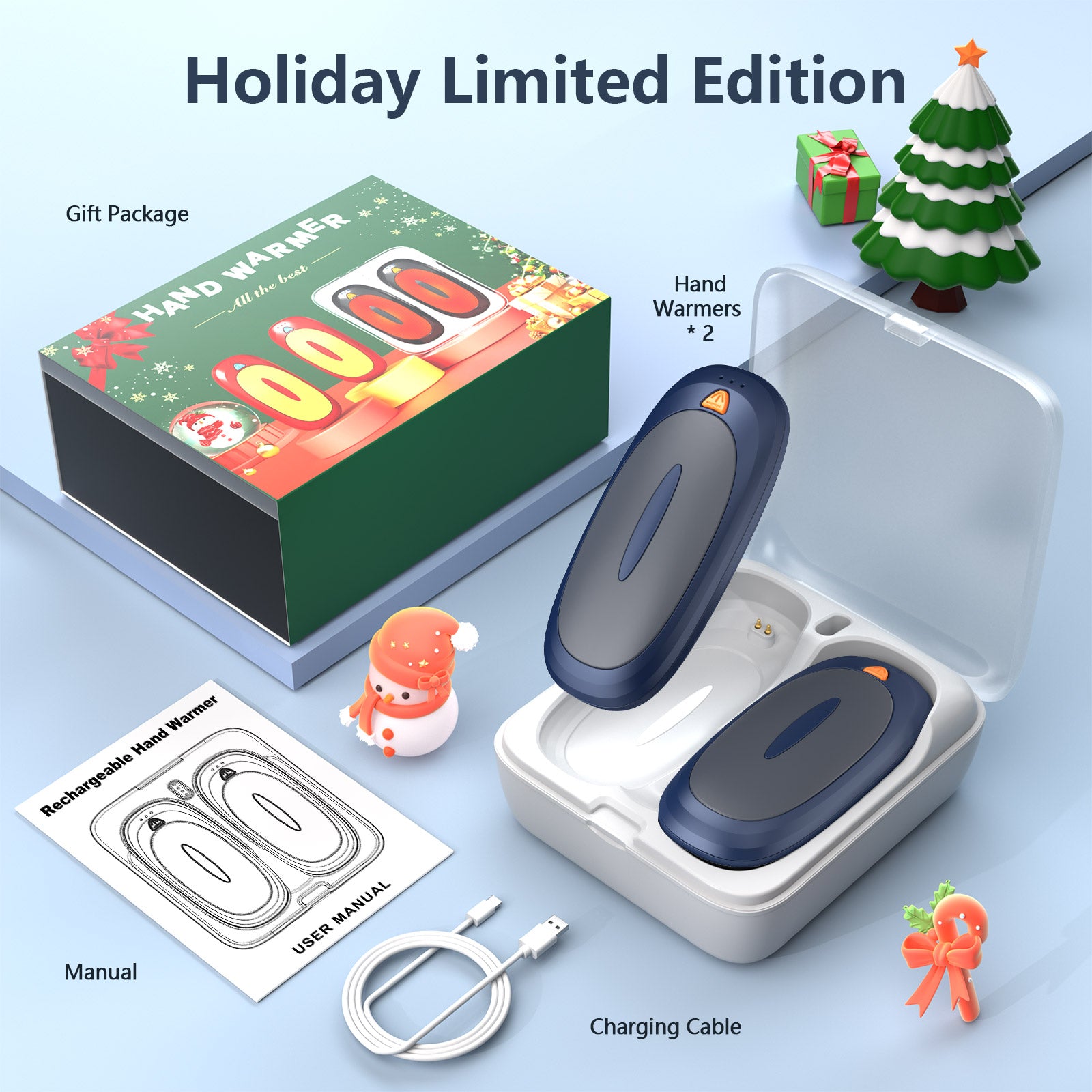 Fovendi Hand Warmers Rechargeable with Charge Case, 2 packs 14,000mAh Electric Hand Warmer, Reusable Portable Pocket Heater for Camping