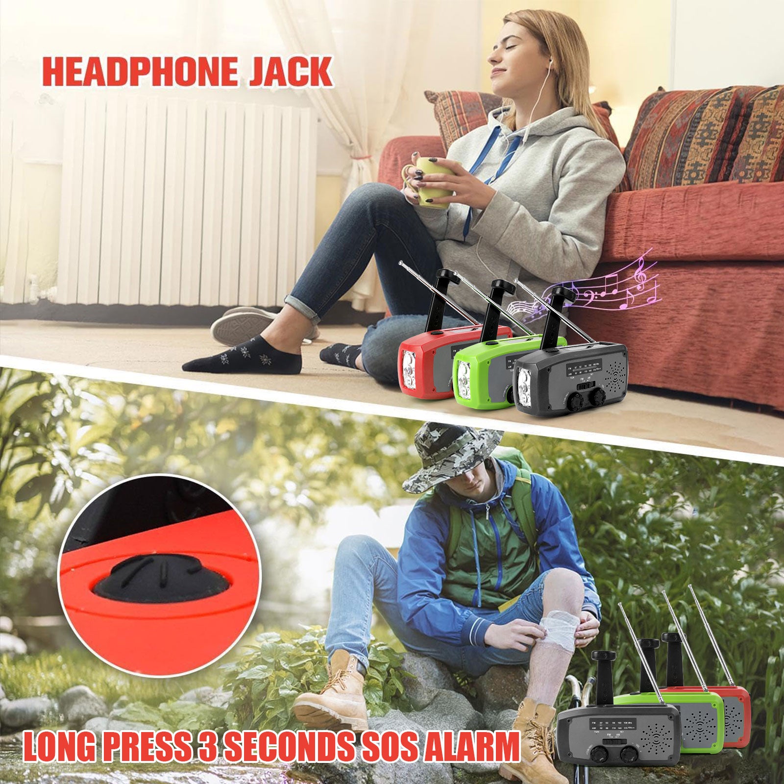 Fovendi Emergency Hand Crank Radio with LED Flashlight, AM/FM NOAA Portable Weather Radio with 2000mAh Power Bank Phone Charger, USB Charged & Solar Power for Camping