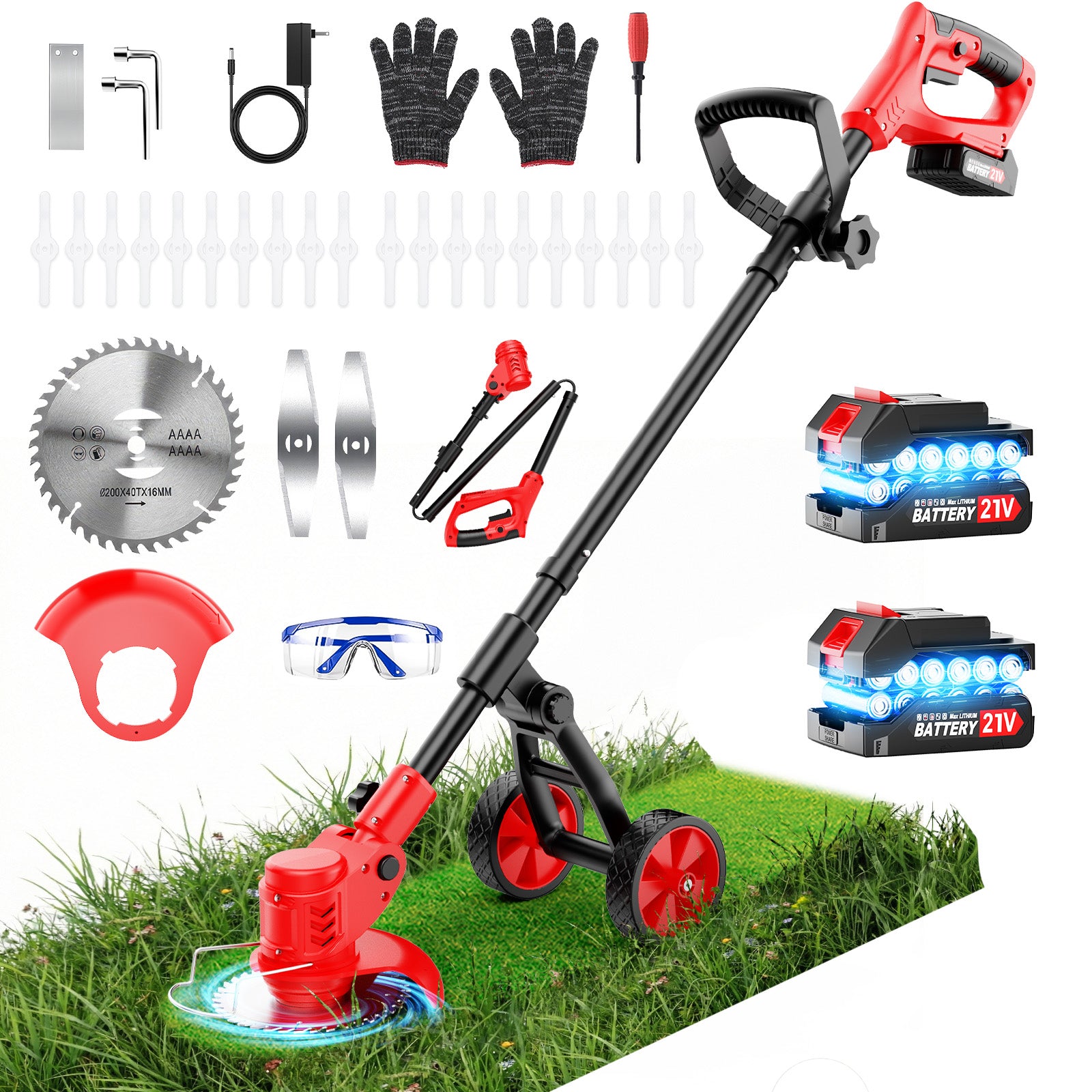 Tanbaby 6 inch Weed Eaters Cordless with Wheels, 3-in-1 Battery Powered Grass Trimmer & String Trimmer/Brush Cutter, Lawn Mower Edger Lawn Tool for Garden Yard
