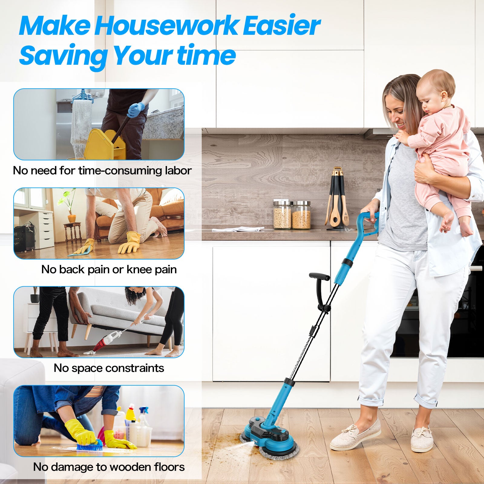 Amiluo Electric Mop, 4000 mAh Battery Cordless Spin Mop, 600 RPM Powerful Floor Cleaner with LED Headlights, Water Spray & Smart Display, Dual-Motor Scrubber & Mops for Multi-Surface, Self-Propelled