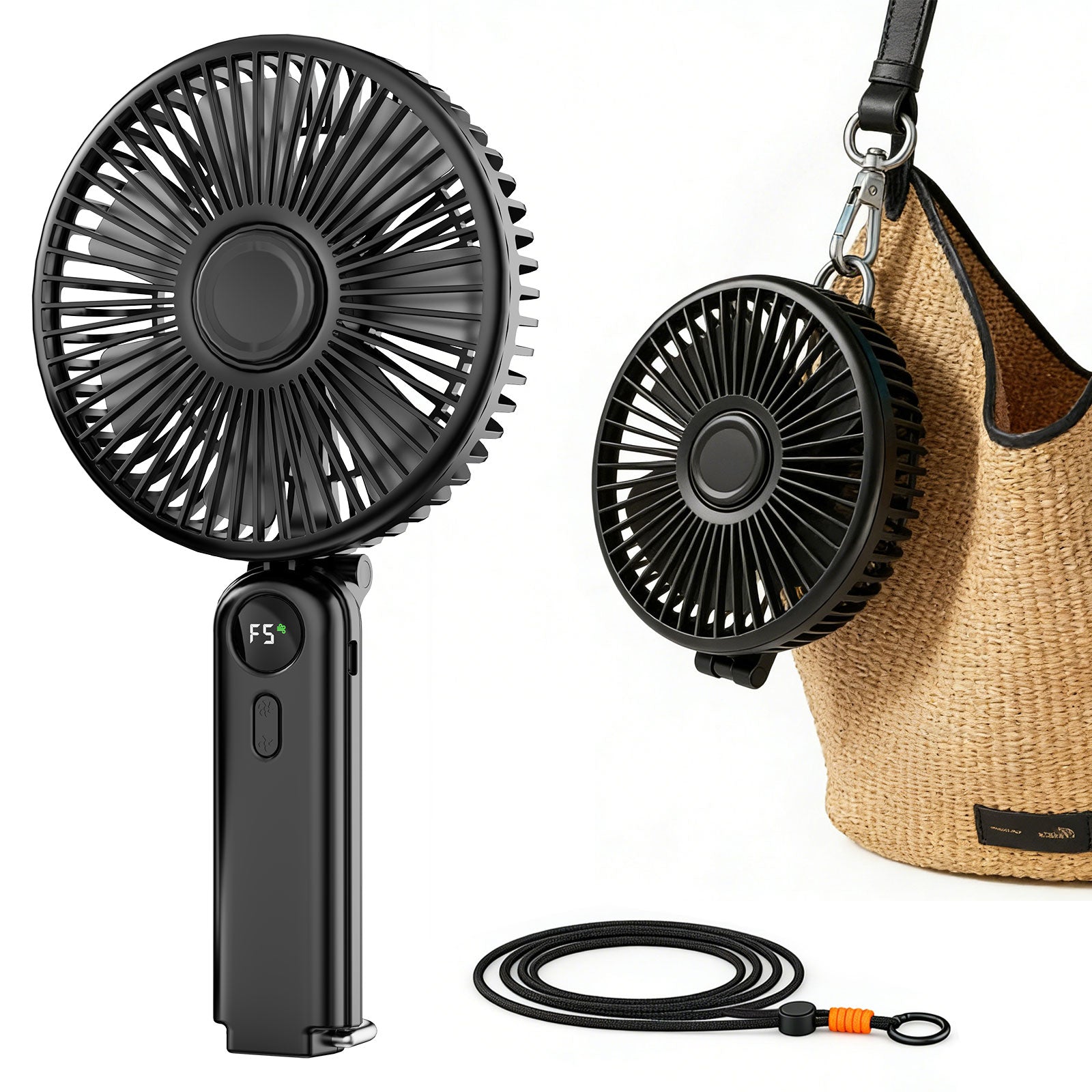 Lemolifys 6 inch Handheld Fan, 5 Speed Personal Fan with 4000 mAh Battery, Strong Airflow, 5-24H Working Time for Travel Outdoor Office Household, Gift for Women, Men - Black