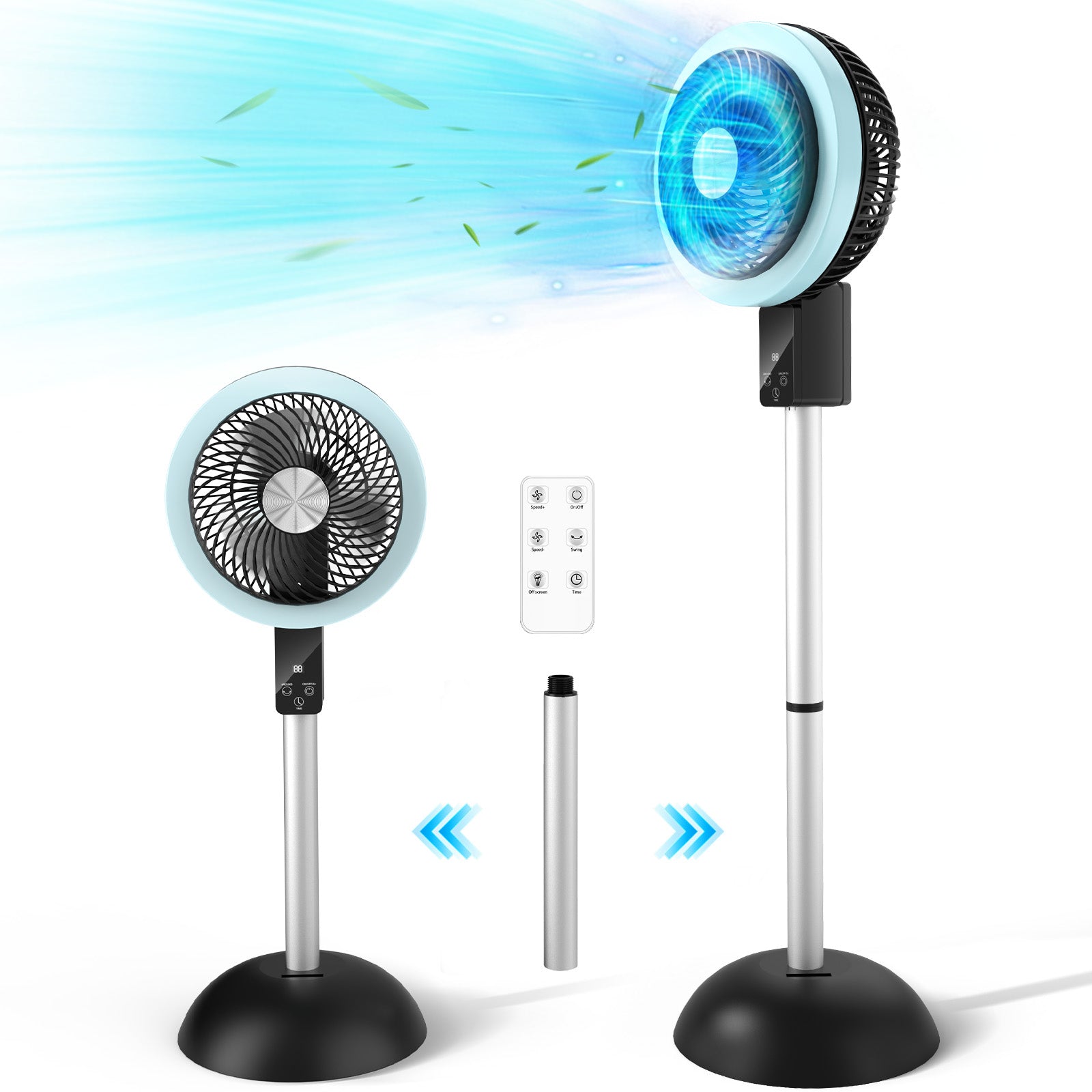 Veubew Pedestal Fan for Home, 120°+90° Omni-Directional Oscillating Standing Fan with 8 Speed and Timer, Quiet Floor Fan with 25-37" Adjustable Height