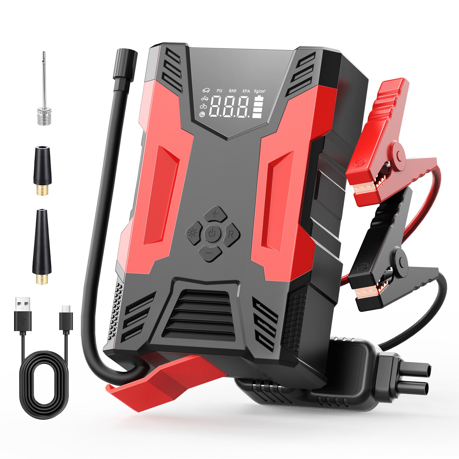Car Jump Starter, Portable Jump Box & 3000A Peak Battery Charger with Smart Battery Clamps and Air Pump for up to 9.0L Gas and 7.0L Diesel Engine