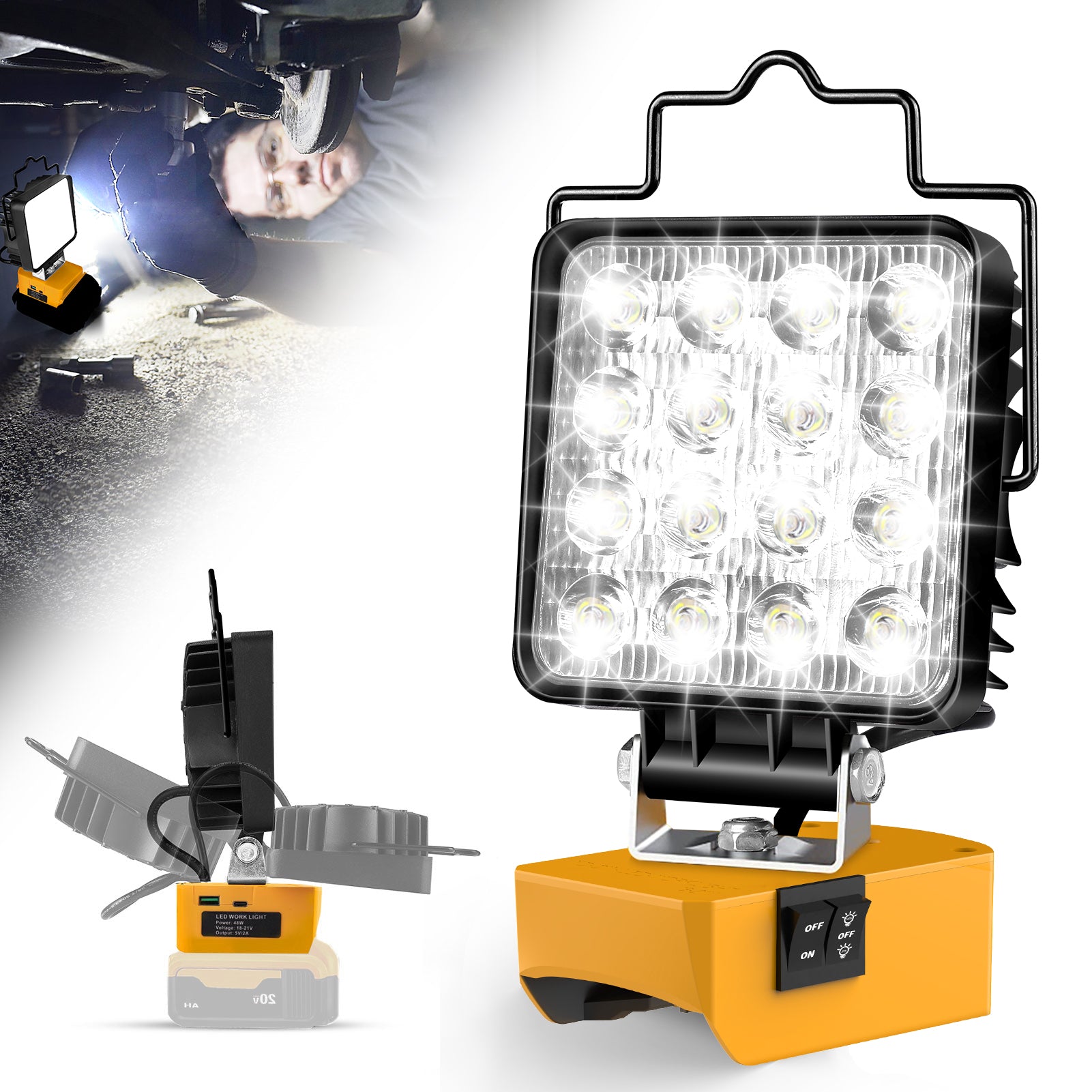Fovendi LED Work Light for Dewalt 20V Battery,48W Flood Light Torch for Workshop,Camping