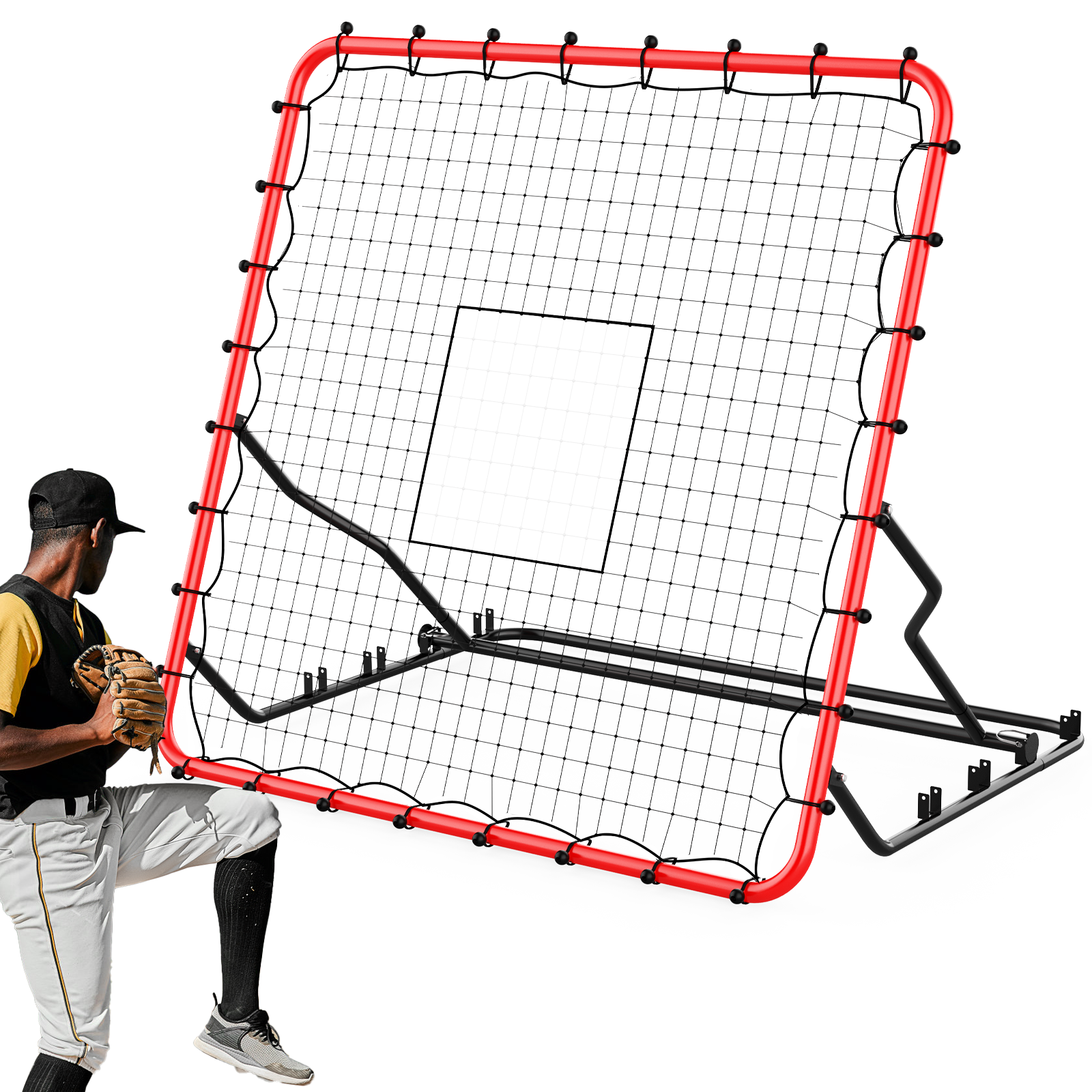 Kidovin Baseball Net, 4 X 4.5 ft Lacrosse Rebounder with 3 Adjustable Angles & 2 Targets, Softball Equipment for Hitting and Pitching