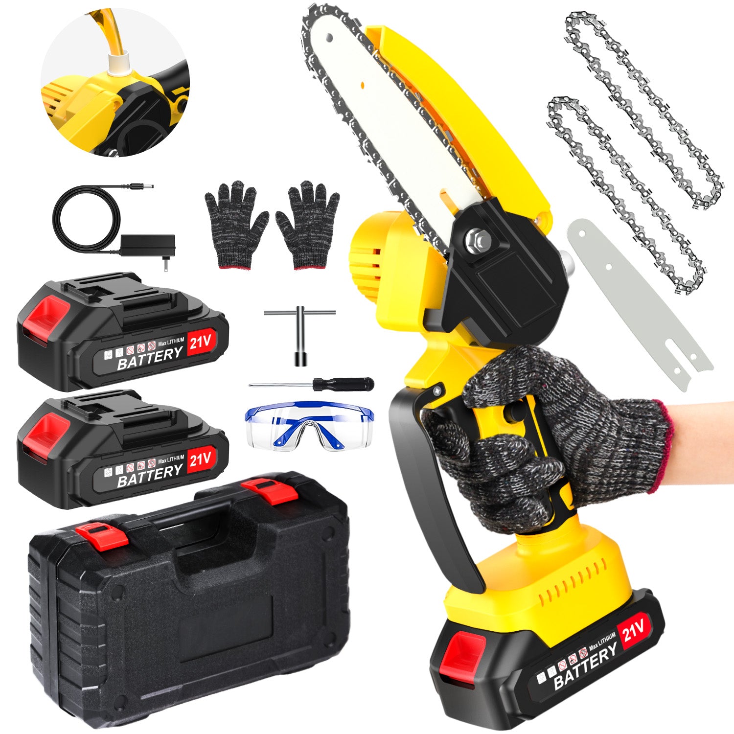 Tanbaby 6 inch Mini Chainsaw, Portable Electric Cordless Chainsaw Set, with 2 Batteries 2 Chains, Small Handheld Chain Saws Pruning for Tree Branches