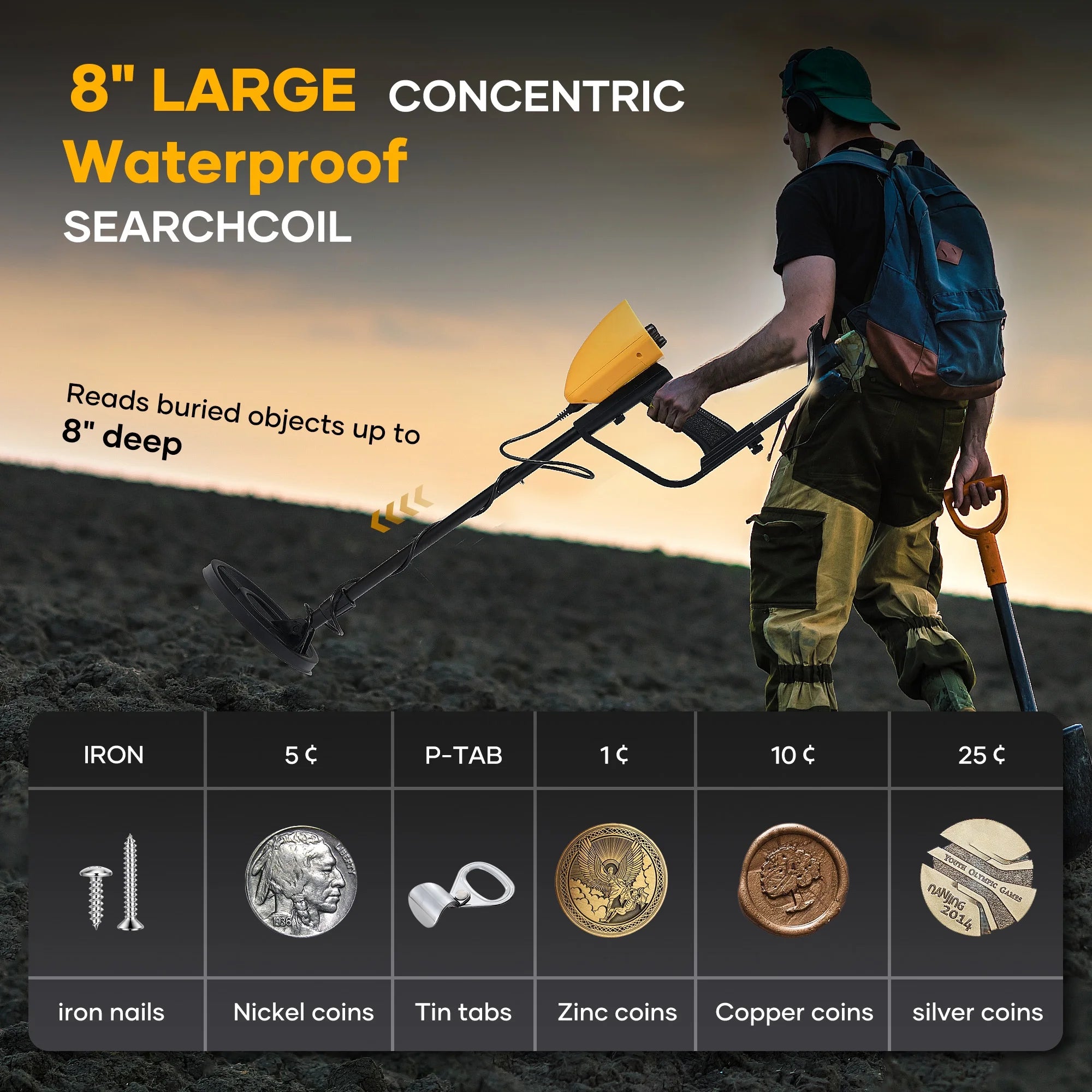 Fovend Metal Detector for Adults & Kids,Waterproof Professional Higher Accuracy Gold Detector with LCD Display, Adjustable 30" to 42" Gold Finder Outdoor for Gift