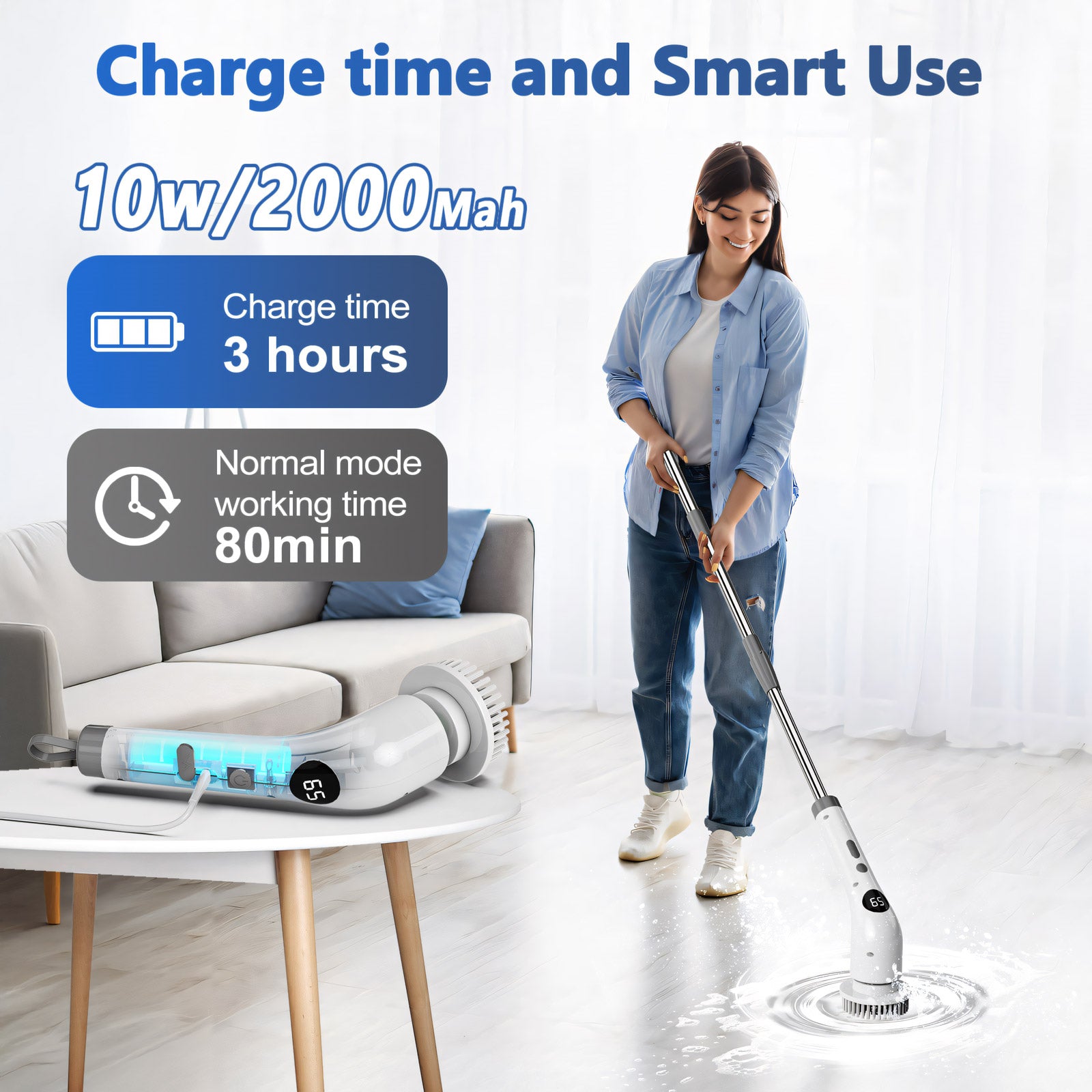 Amiluo Electric Spin Scrubber, Cordless Bathroom Cleaning Brush, Two-Speed Power Scrubber with Extension Handle & 7 Replaceable Heads for Shower Tub Tile Floor