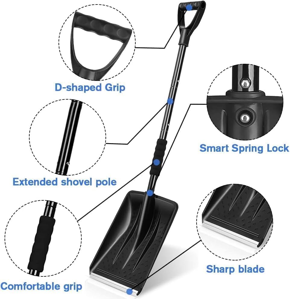 Tanbaby Snow Shovel for Driveway & Home Garage, 45 Inch Folding Snow Removal Shovel with Ergonomic D-Grip Handle, Portable Snows Shovels for Garden, Home Sidewalk, Camping and Emergencys