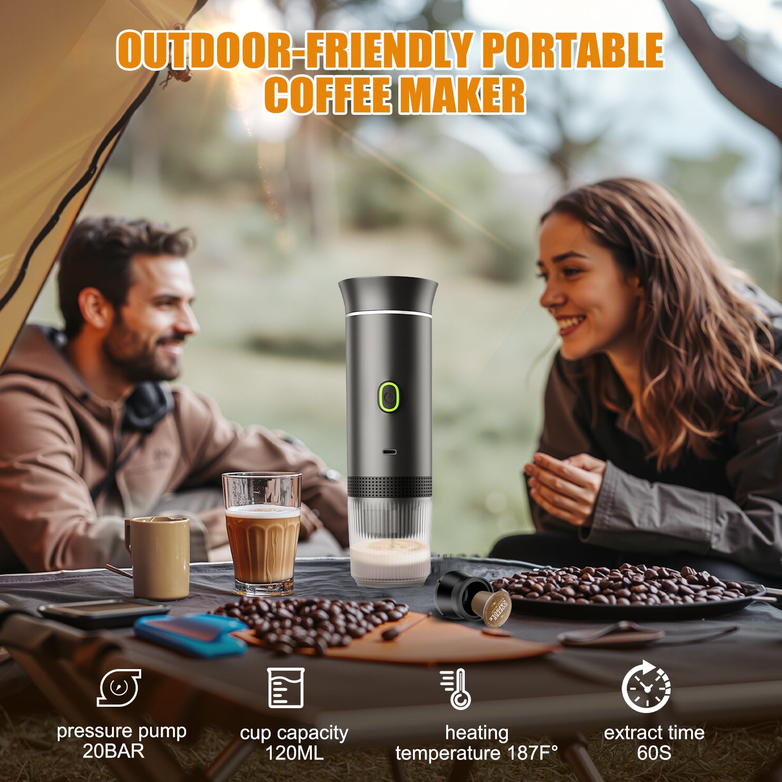 Veubew Mini Coffee Maker, Electric Espresso Machine, One Button Capsule Espresso Maker with Fast Self-Heating, Travel Coffee Machine for Home Office Camping