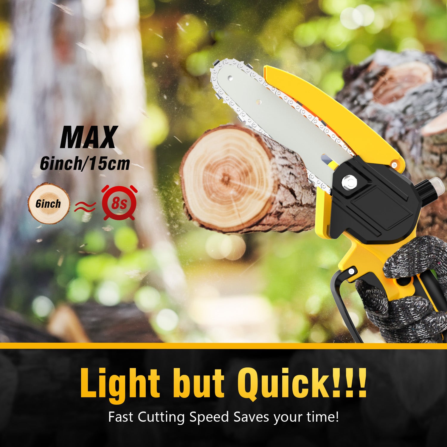 Tanbaby 6 inch Mini Chainsaw, Portable Electric Cordless Chainsaw Set, with 2 Batteries 2 Chains, Small Handheld Chain Saws Pruning for Tree Branches