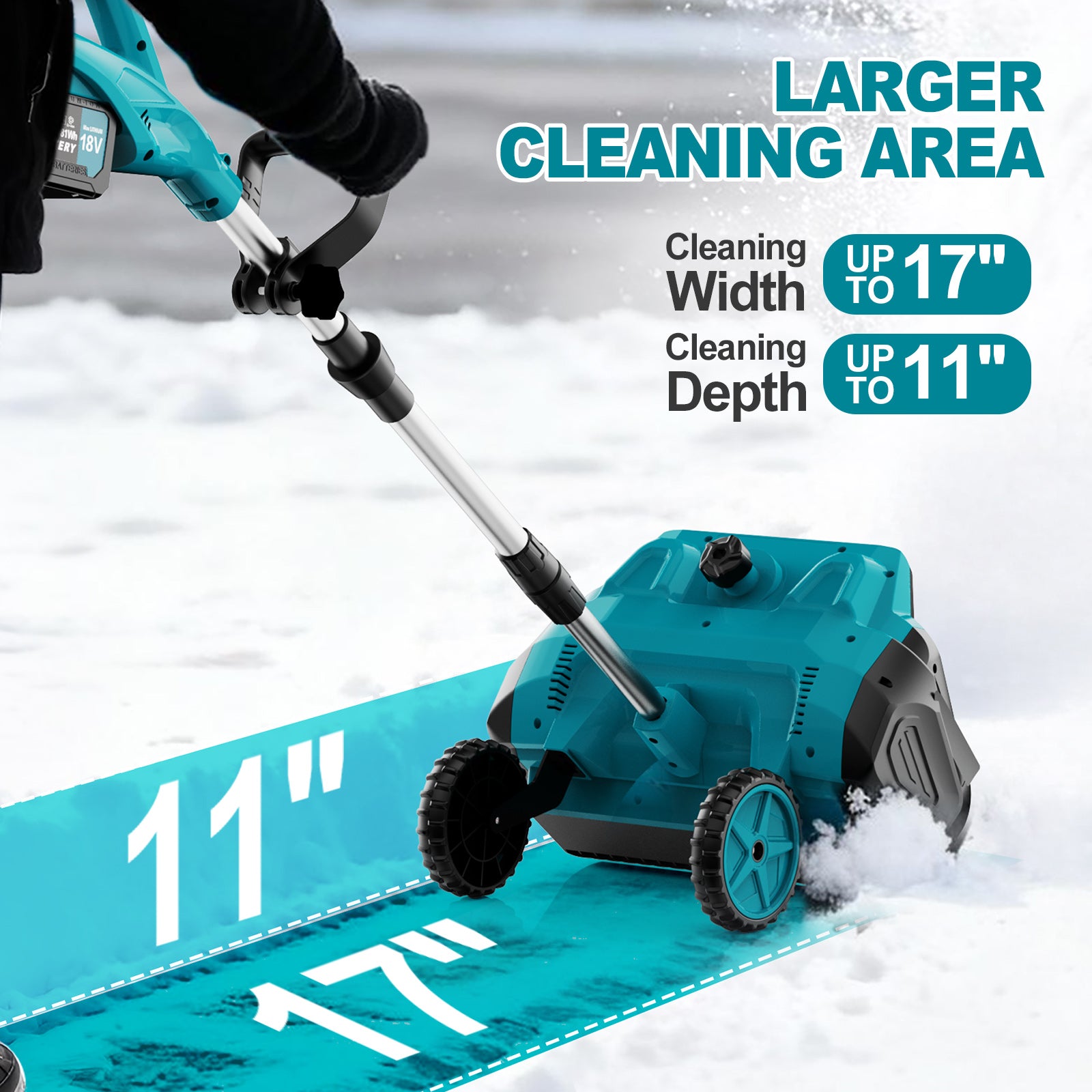 Tanbaby 17-Inch Cordless Snow Blower with Wheels, Electric Snow Shovels with Adjustable Chute, Snow Thrower with 2*4.5Ah Batteries & Quick Charger for Driveway Sidewalk Patio