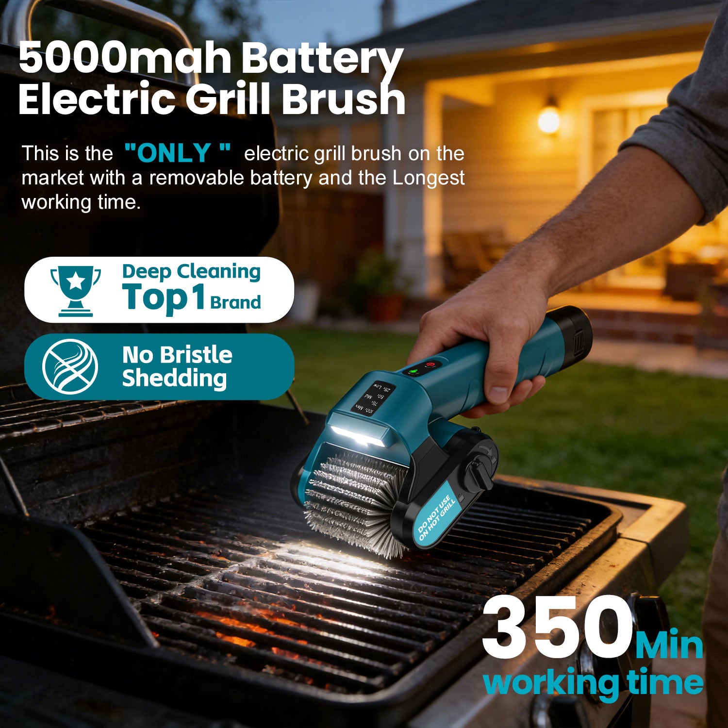Yankucat Electric BBQ Grill Cleaning Brush, Cordless Grill Scrubber with LED Light & Brushless Motor, Cleaning Brush with Bristles, for Outdoor BBQ Grill Grate, Gifts for Men/Dad