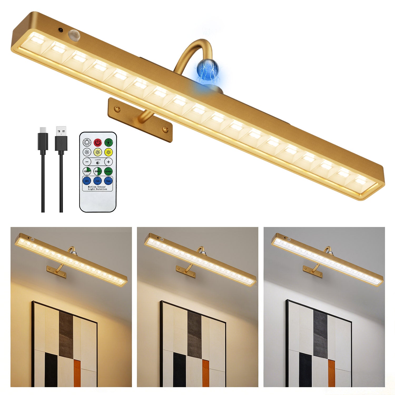 annovus Dimmable Cordless Picture Light with Controller and Timer, Rechargeable 5000mAh Battery Wall Sconce for Wall Pictures, Gallery Artwork, Paintings, Portraits, Dartboards