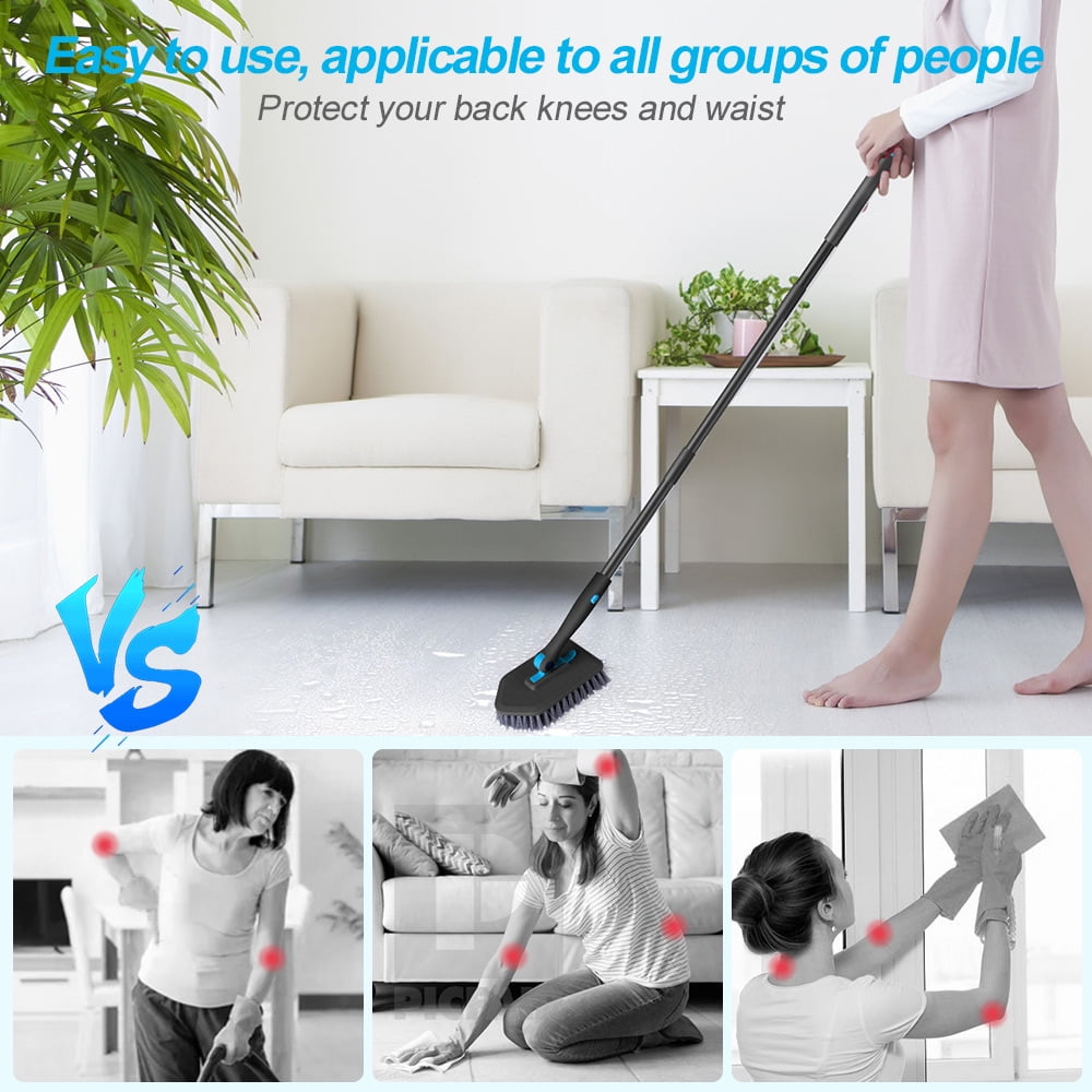 Amiluo Shower Cleaning Brush with 50.4'' Long Handle, Fixable Shower Scrubber for Cleaning, Adjustable Long Handled Scrub Brush for Shower/Bathroom(White)