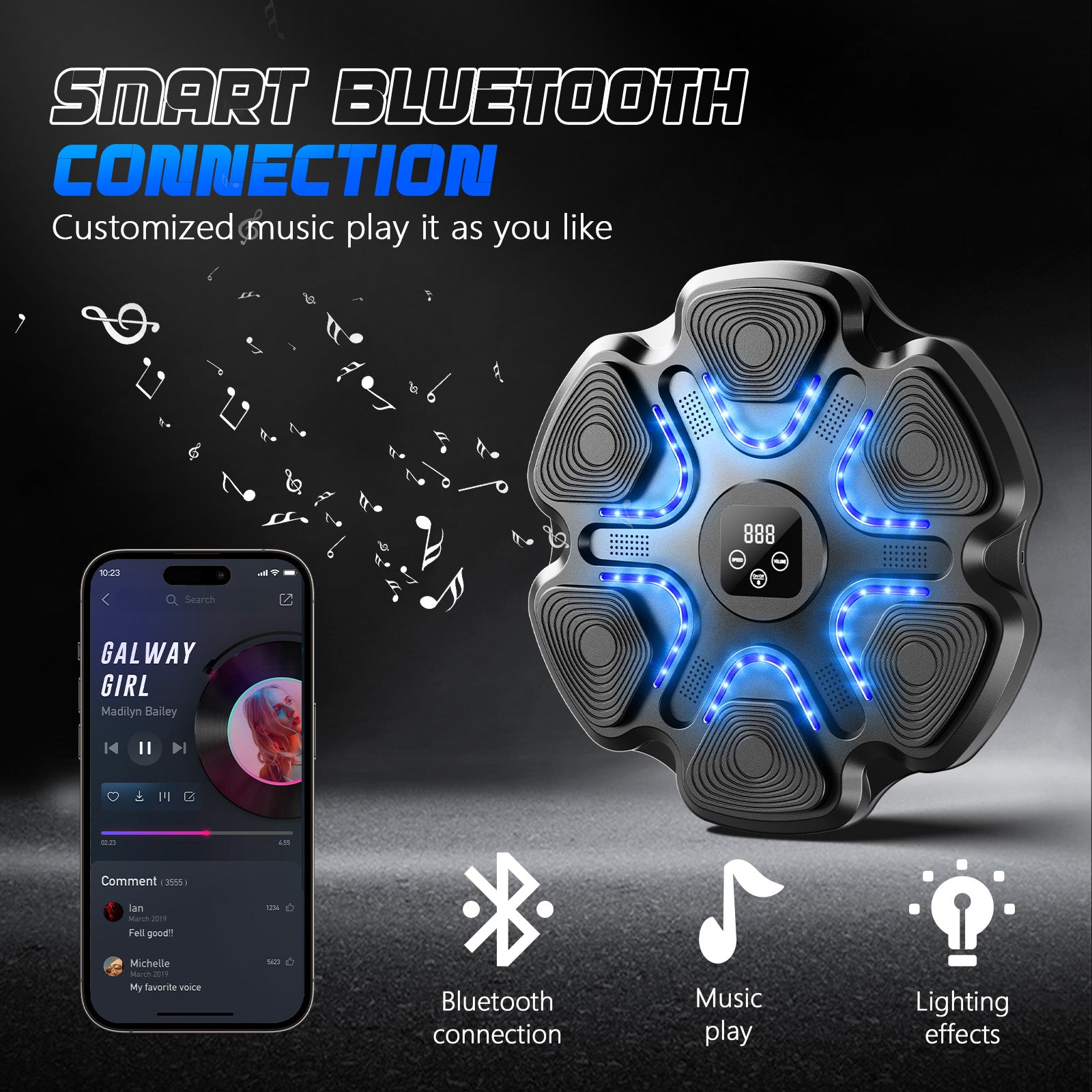Veubew Music Boxing Machine with Boxing Gloves, Wall Mounted Smart Bluetooth Music Boxing Trainer for Adults, Electronic Boxing Target Workout Punching Equipment for Home, Indoor and Gym