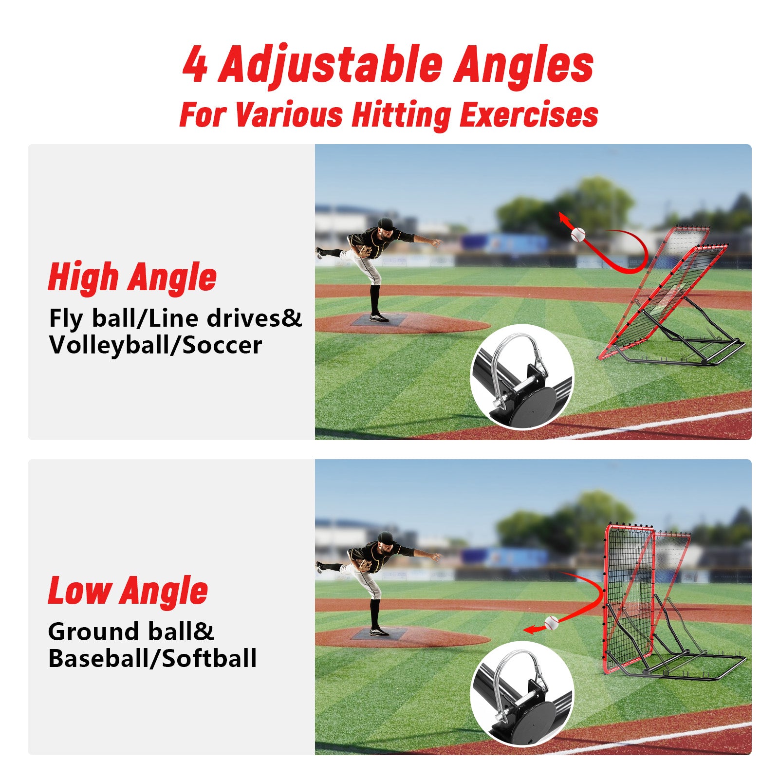 Amiluo 4ft X 4.5ft Baseball Net for Hitting and Pitching, Softball Training Equipment with 3 Adjustable Angles & 2 Strike Zones, Net for Backyard Batting Practice