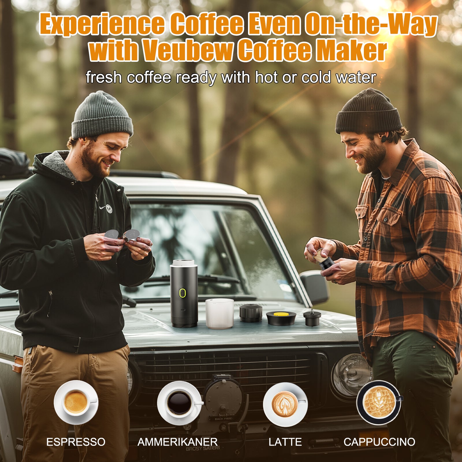 Veubew Mini Coffee Maker, Electric Espresso Machine, One Button Capsule Espresso Maker with Fast Self-Heating, Travel Coffee Machine for Home Office Camping