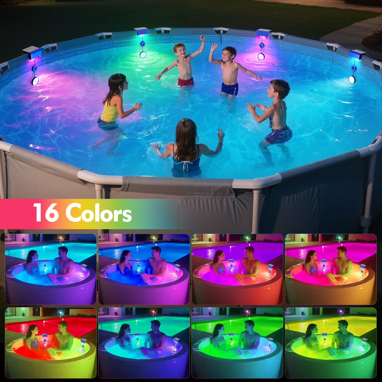2PCS Solar Pool Lights, RGB Color Changing Pool Light with Remote, IP68 Waterproof Swimming Pool Lights, 16 Colors Underwater Patio Decor for Pools