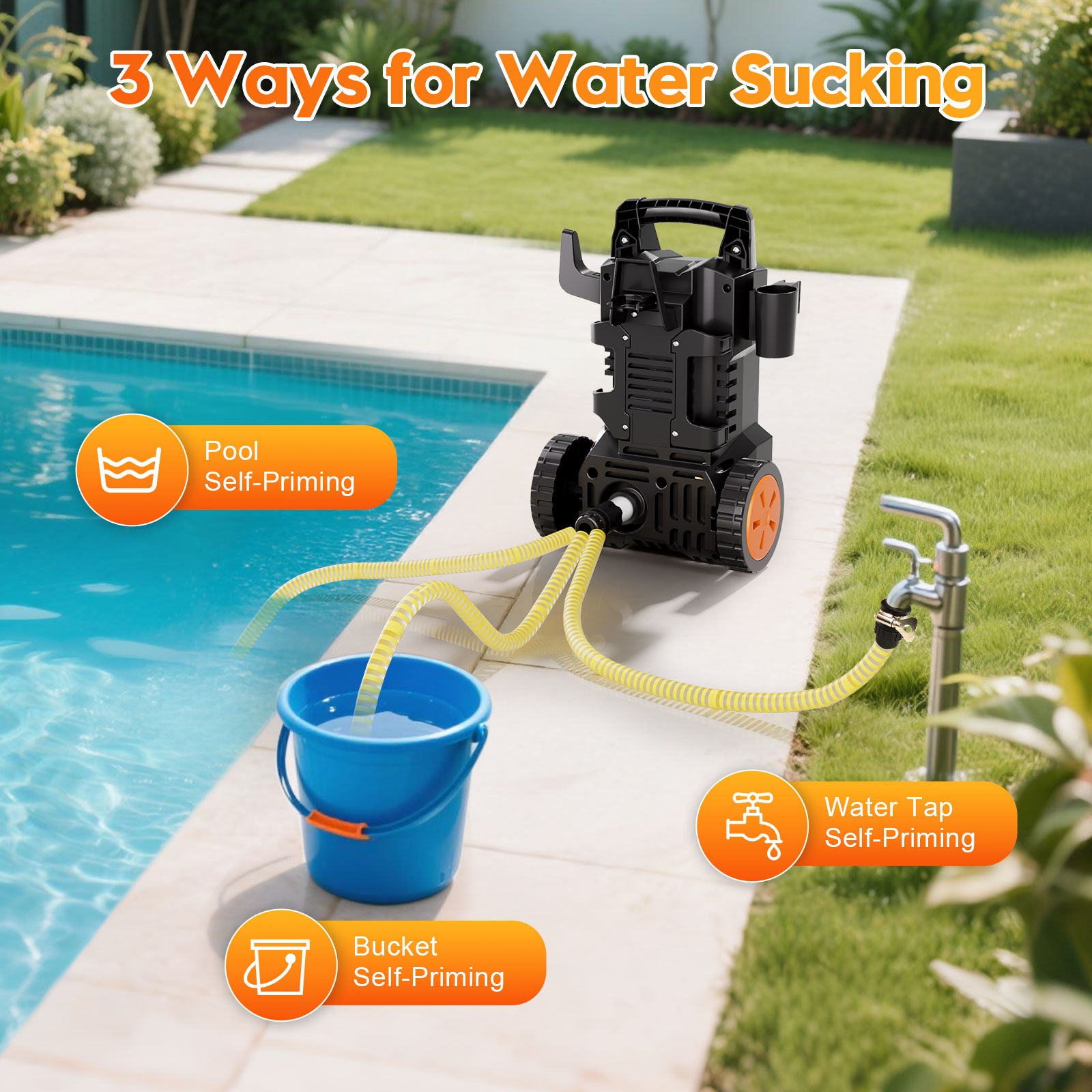 Tanbaby Electric Pressure Washer, 1600W 2000PSI Max 1.8 GPM Power Washer with 6FT Power Cord 32FT Hose 4 Nozzles Soap Cannon for Car Garden Yard Pool
