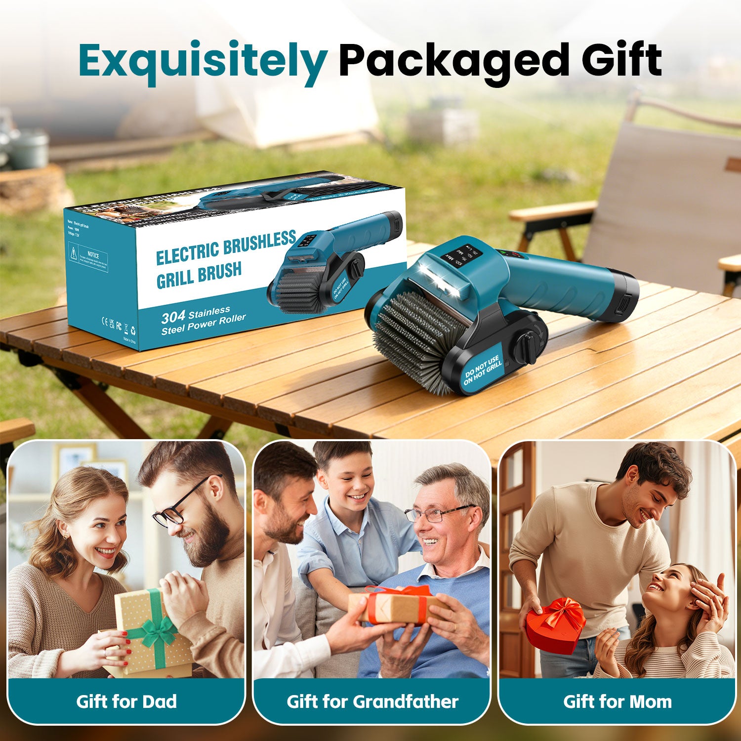 Yankucat Electric BBQ Grill Cleaning Brush, Cordless Grill Scrubber with LED Light & Brushless Motor, Cleaning Brush with Bristles, for Outdoor BBQ Grill Grate, Gifts for Men/Dad