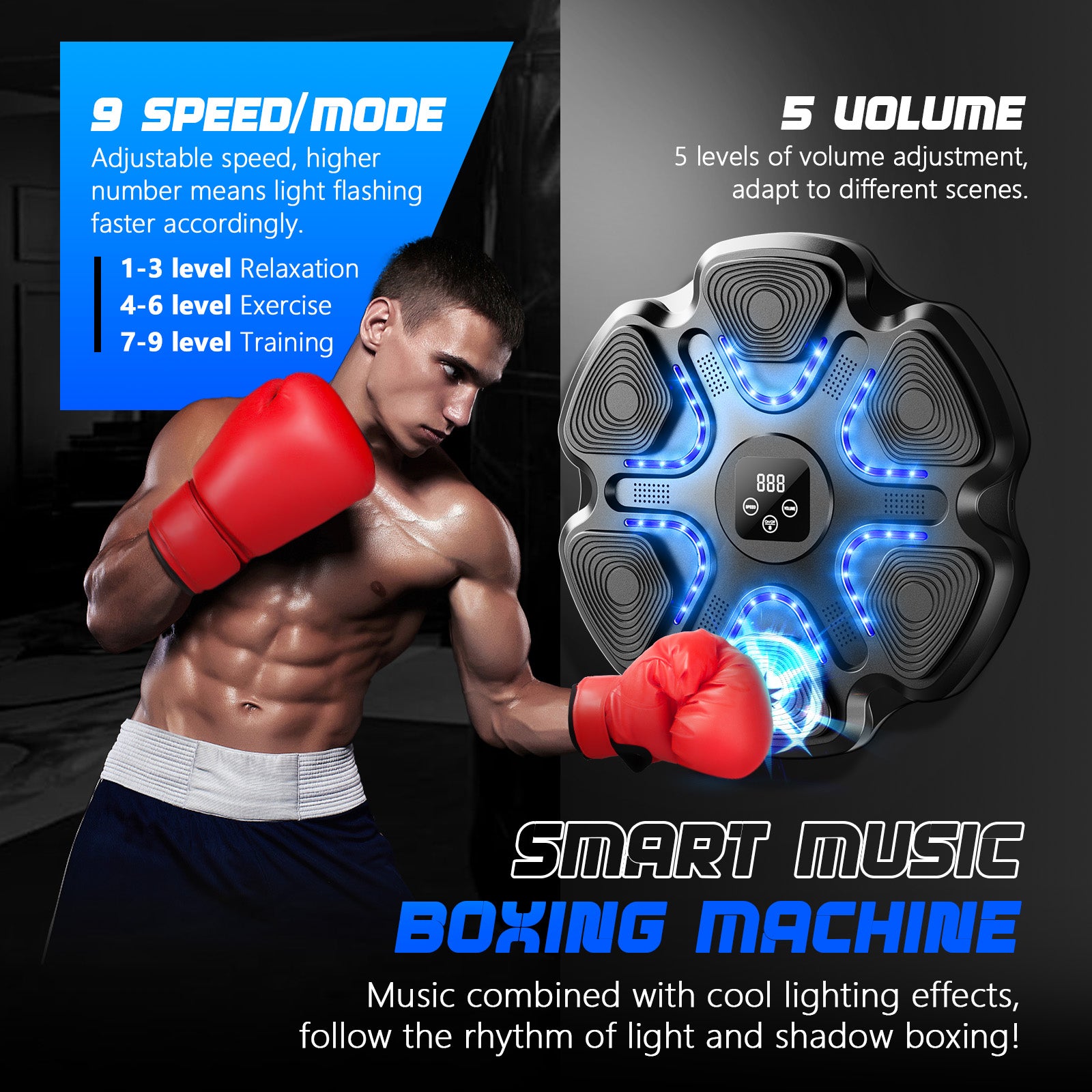 Veubew Music Boxing Machine with Boxing Gloves, Wall Mounted Smart Bluetooth Music Boxing Trainer for Adults, Electronic Boxing Target Workout Punching Equipment for Home, Indoor and Gym