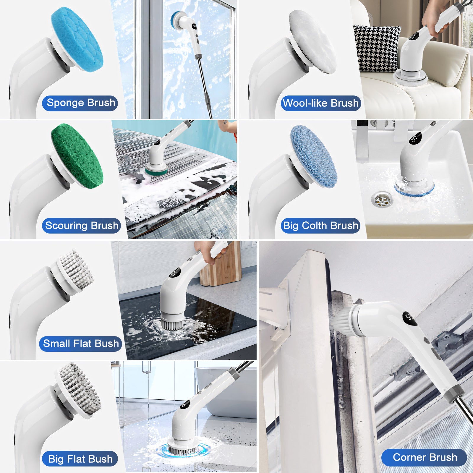 Amiluo Electric Spin Scrubber, Cordless Bathroom Cleaning Brush, Two-Speed Power Scrubber with Extension Handle & 7 Replaceable Heads for Shower Tub Tile Floor