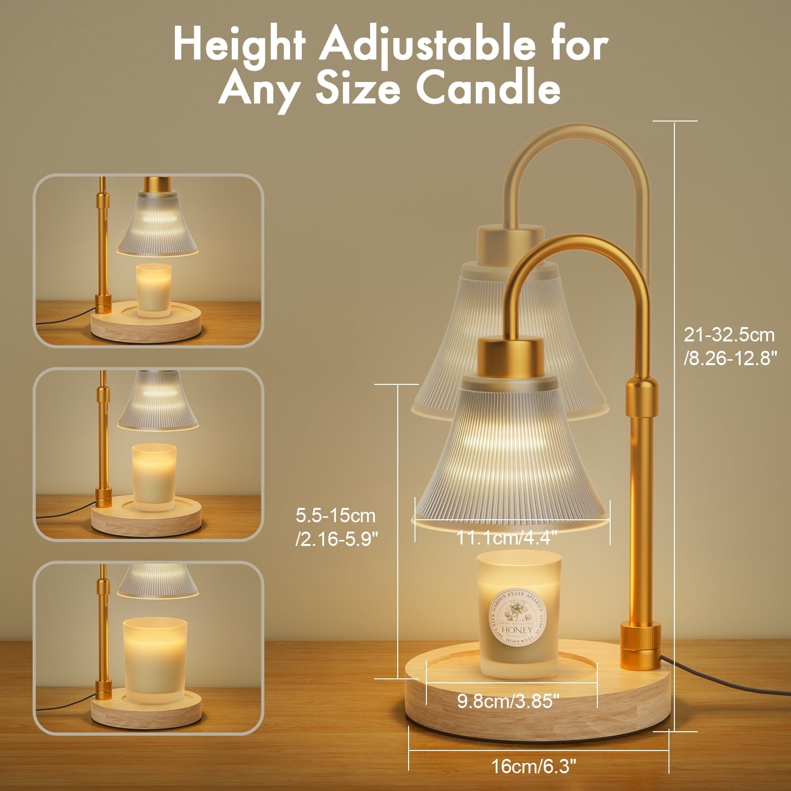 Candle Warmer Lamp, Adjustable Height Candle Warmer, Timer, Dimmable, Home Decor, Wax Melts Warmer for Jar Candles with 2 Bulbs, Gifts for Mom