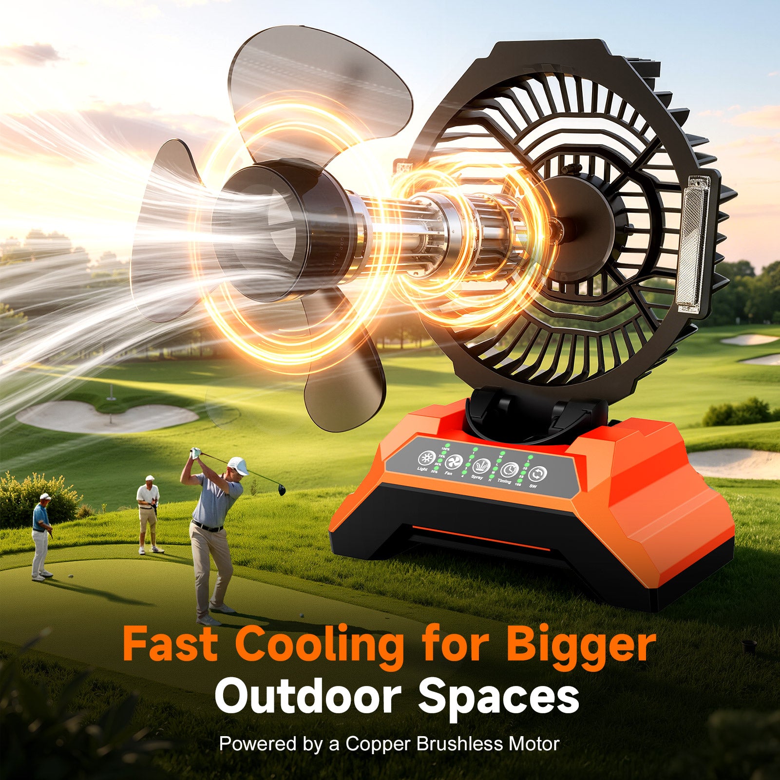 Fimilo Portable Misting Fan with 15L Bucket, 30000mAh Outdoor Fans with Night Light, 9.5-inch Camping Fan with Remote Control, 4 Wind Speed & 4 Spray Mister, for Patio,Fishing,Yard,Beach,Golf