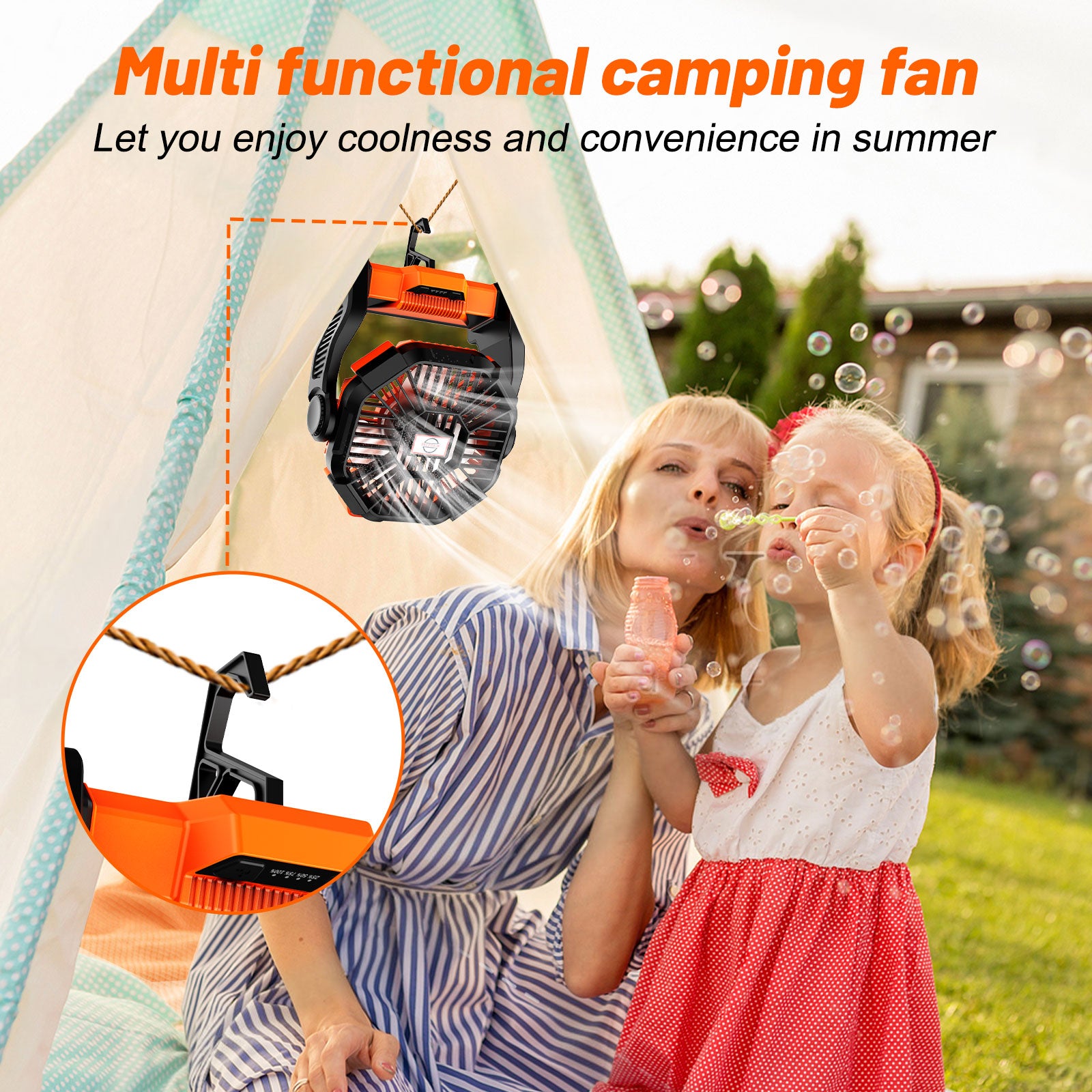 Portable Fan Rechargeable, Fimilo Cordless Battery Powered Fan with LED Light & Hook, Small Table Fan, USB Battery Operated Fans for Travel Bedroom Home Camping Tent Office