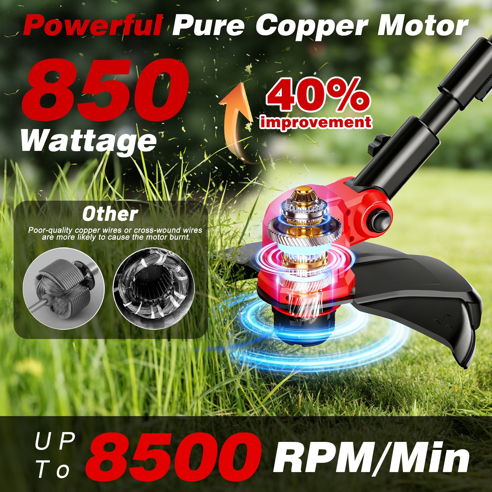 Tanbaby 12-inch Cordless String Trimmer with Wheels, Electric Grass Trimmer With 2 X 3.0ah Batteries, Edger Lawn Tool Grass Cutter With 8pcs Line, Lawn Mover For Yard, Garden