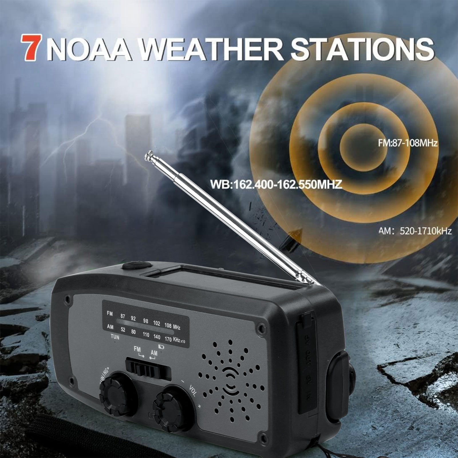 Fovendi Emergency Hand Crank Radio with LED Flashlight, AM/FM NOAA Portable Weather Radio with 2000mAh Power Bank Phone Charger, USB Charged & Solar Power for Camping