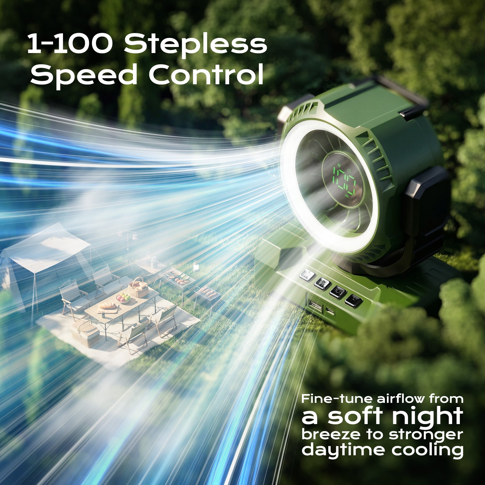 Fimilo 20000mAh Camping Fan with Light, Portable Fan Rechargeable with Hook, 100 Speeds, Remote, Timer, 180° Oscillation, Battery Powered for Outdoor Tent Beach Travel