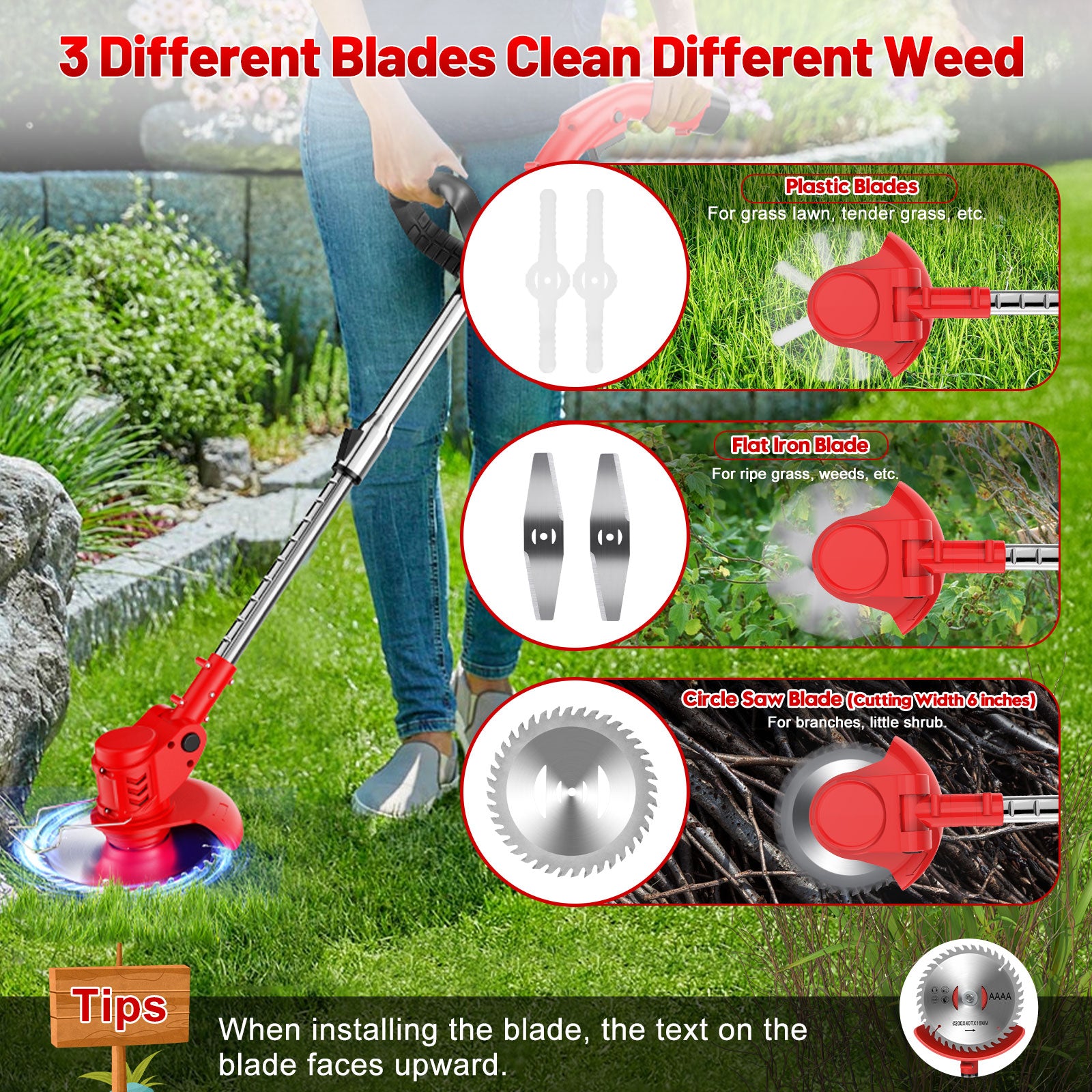 Cordless Weed Eaters, Electric Grass Trimmer & Edger, Tanbaby 6 inch 3-in-1 Weed Wacker Kit, 12V 2*1300mAh Battery Powered Weed Wacker for Trimming and Edging