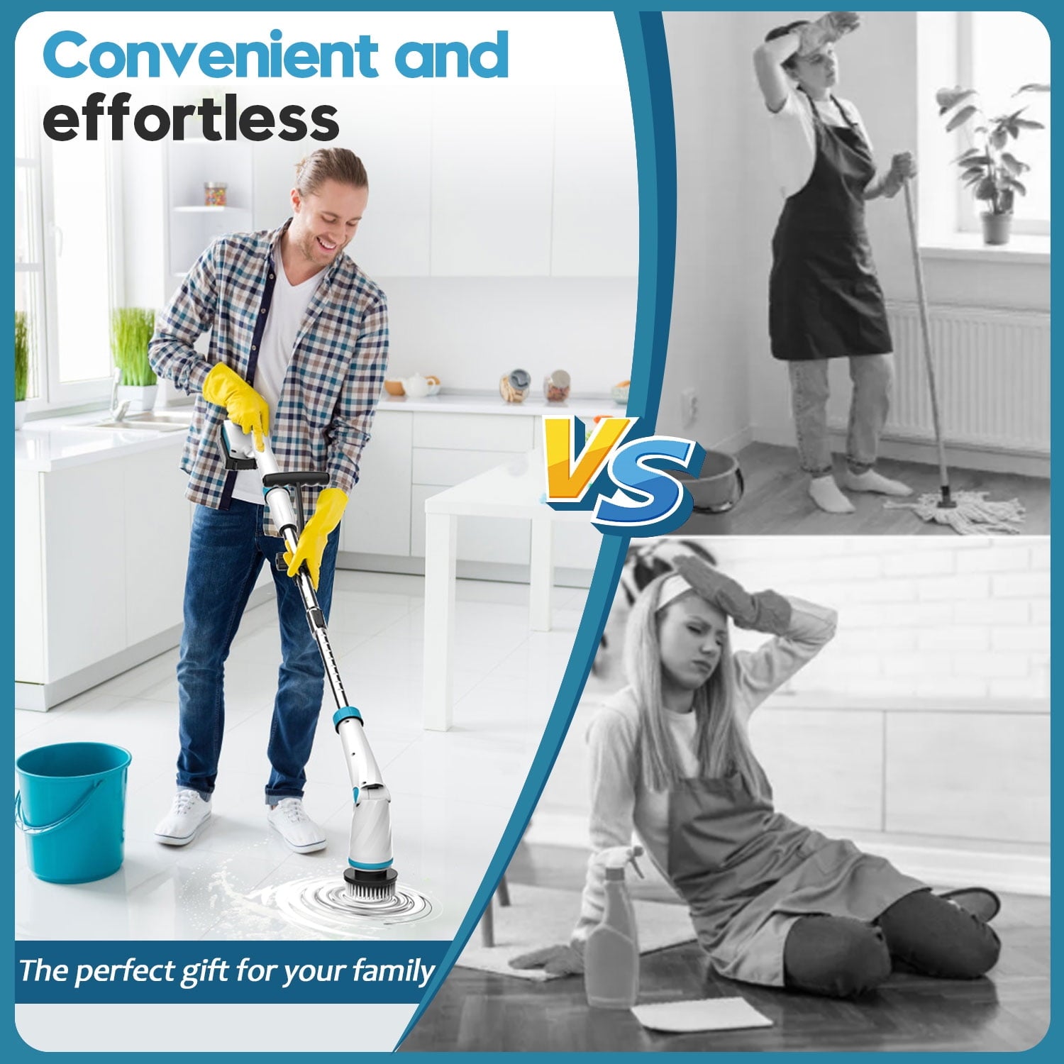 Amiluo Electric Spin Scrubber, 1500 RPM Ultra-High Speed, Cordless Bathroom Cleaning Brush with Extension Handle, 8 Replaceable Heads & Large Battery, Power Scrubber for Shower, Tub, Floor, A4/Blue