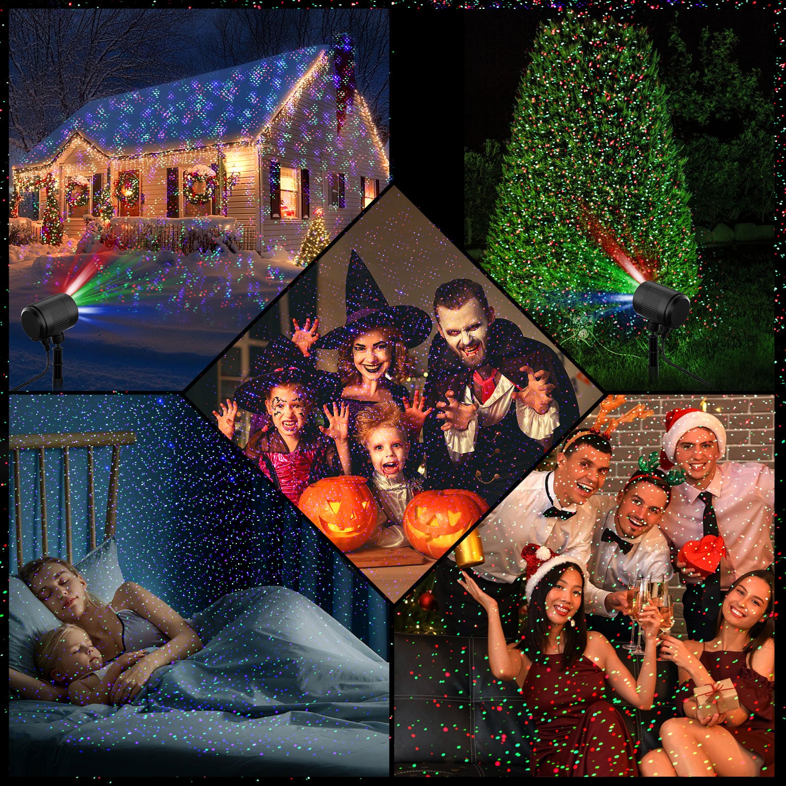 Laser Christmas Projector Lights Outdoor, Lacoco RGB 3 Color Starry Lights, Show Laser Projection Light, with RF Control, IP65 Waterproof for Decor Party Xmas Home