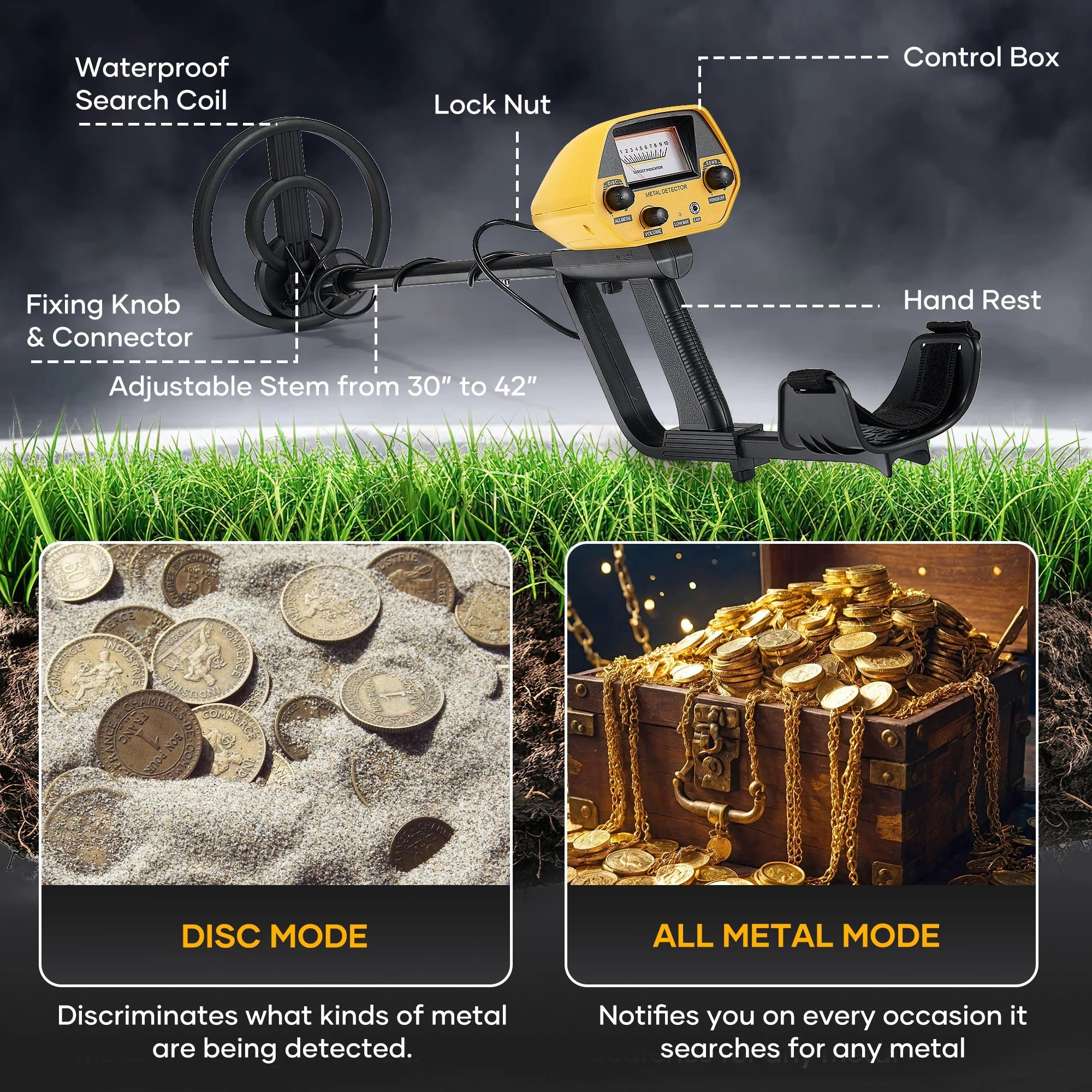 Fovend Metal Detector for Adults & Kids,Waterproof Professional Higher Accuracy Gold Detector with LCD Display, Adjustable 30" to 42" Gold Finder Outdoor for Gift
