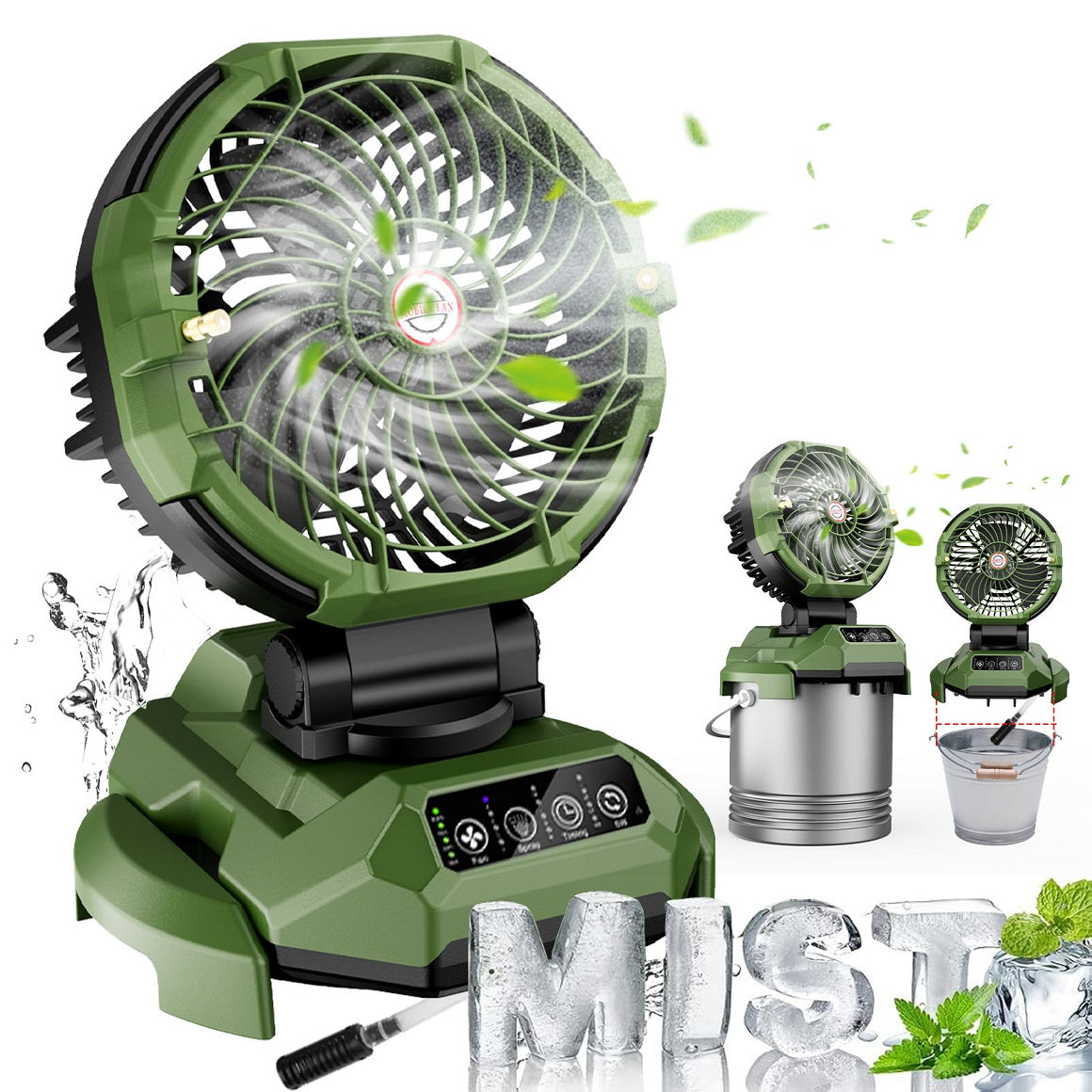 Veubew Portable Misting Fan - 10-inch Outdoor Fans for Patios/Camping, 30000mAh USB Rechargeable Battery Powered Floor Cooling Fan with 4 Strong Winds, 4 Spray Mister