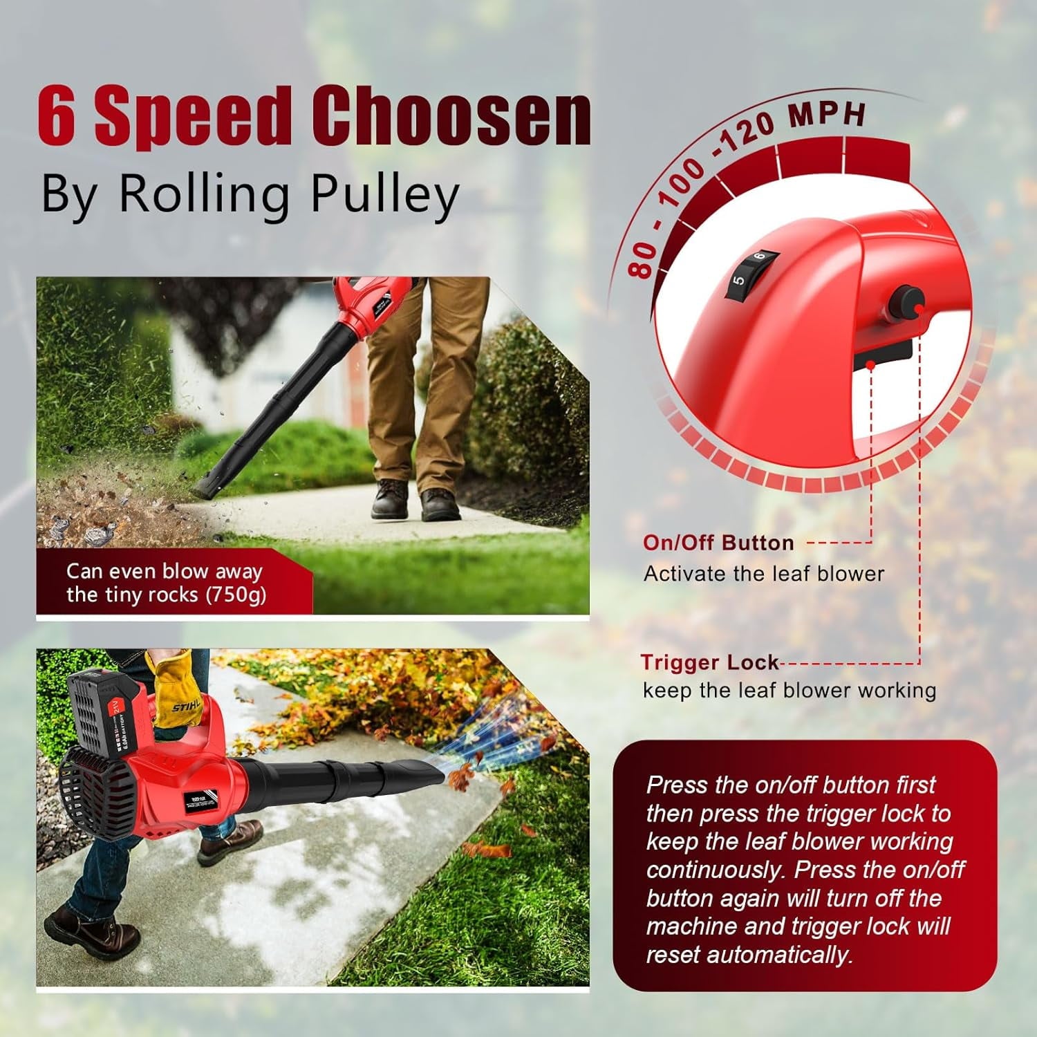 Leaf Blower Cordless with 2 X 6.0Ah Battery and Charger, Tanbaby 160MPH 580CFM Electric Leaf Blower, 6 Speed Mode for Lawn Care, Yard, Snow Blowing, Dust, Sawdust